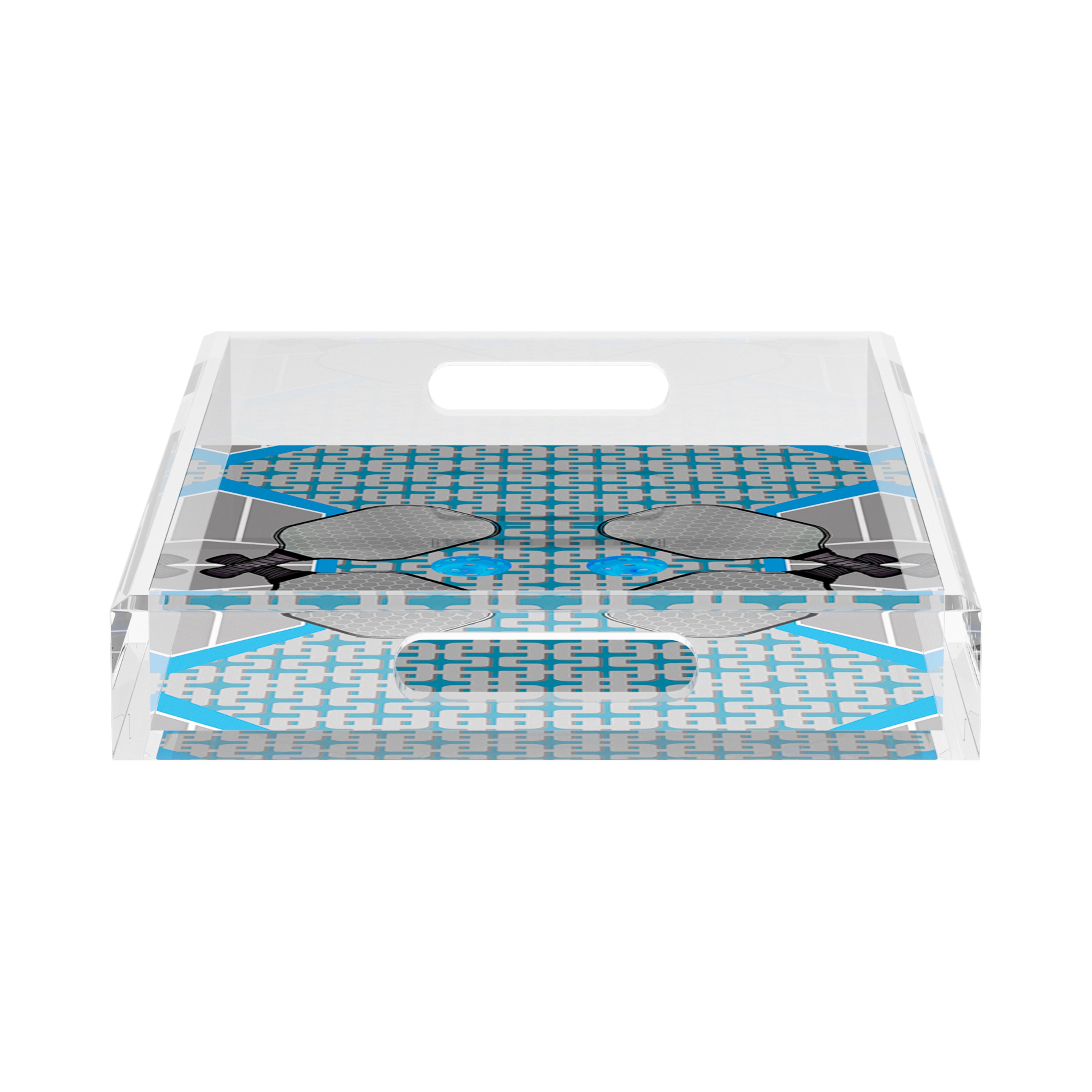 Pickelball Anyone Silver Blue 17X10.5 Acrylic Tray - nicolettemayer.com