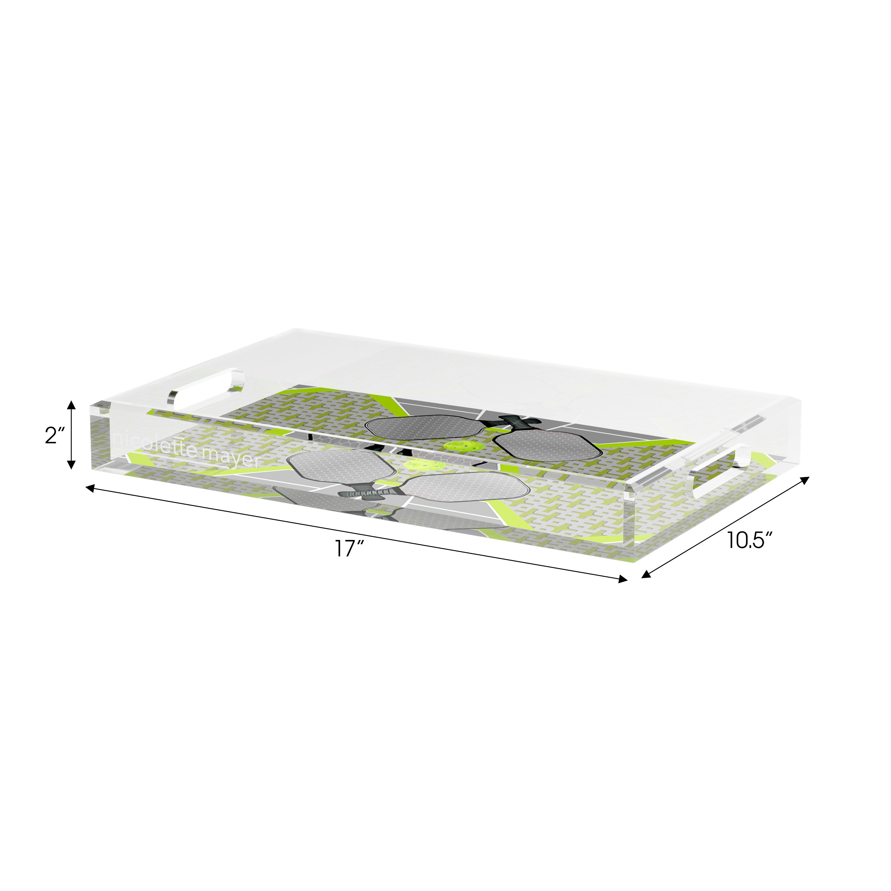 Pickelball Anyone Silver Lime Set of 3 Acrylic Tray - nicolettemayer.com
