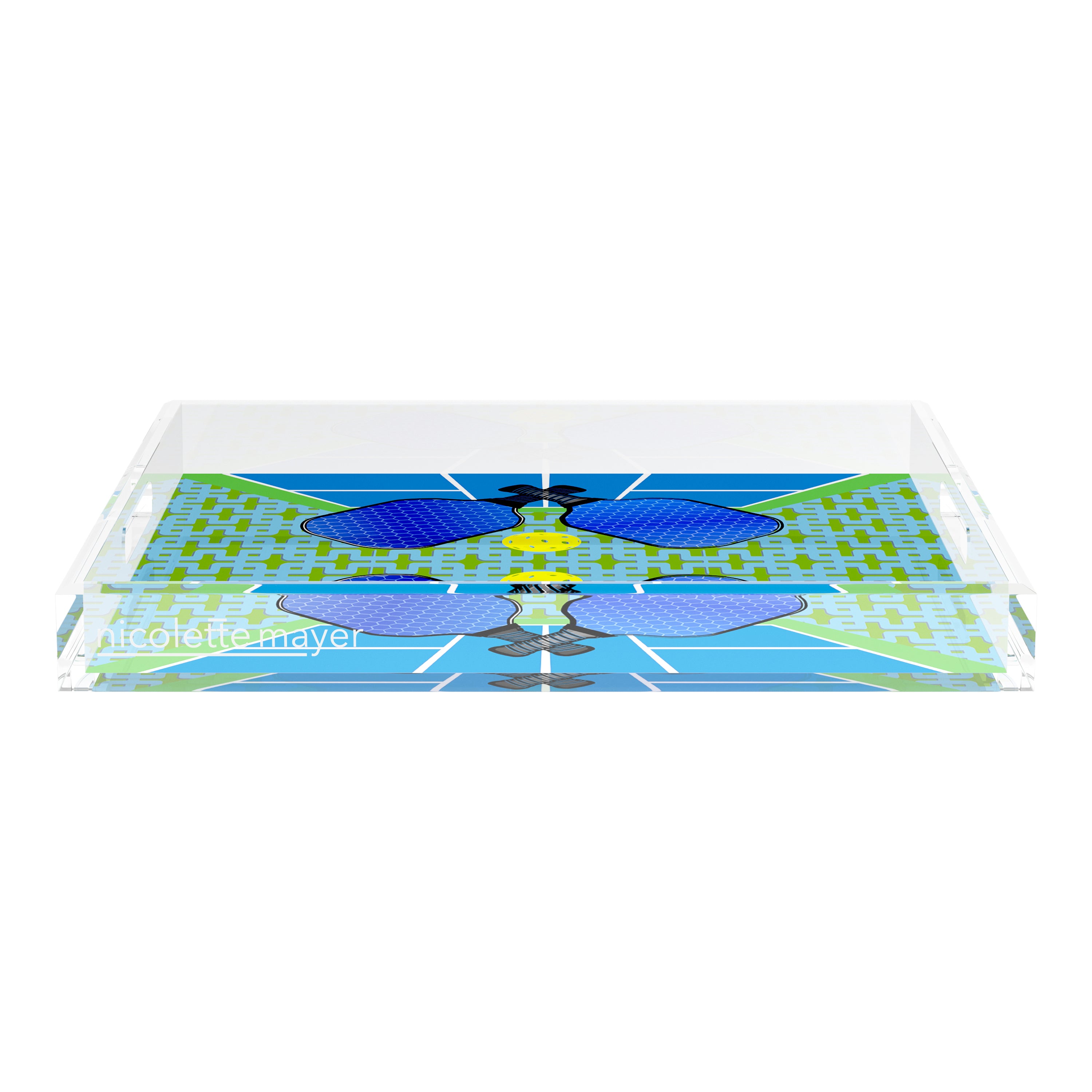 Pickelball Anyone Blue Green 18X18 Acrylic Tray - nicolettemayer.com