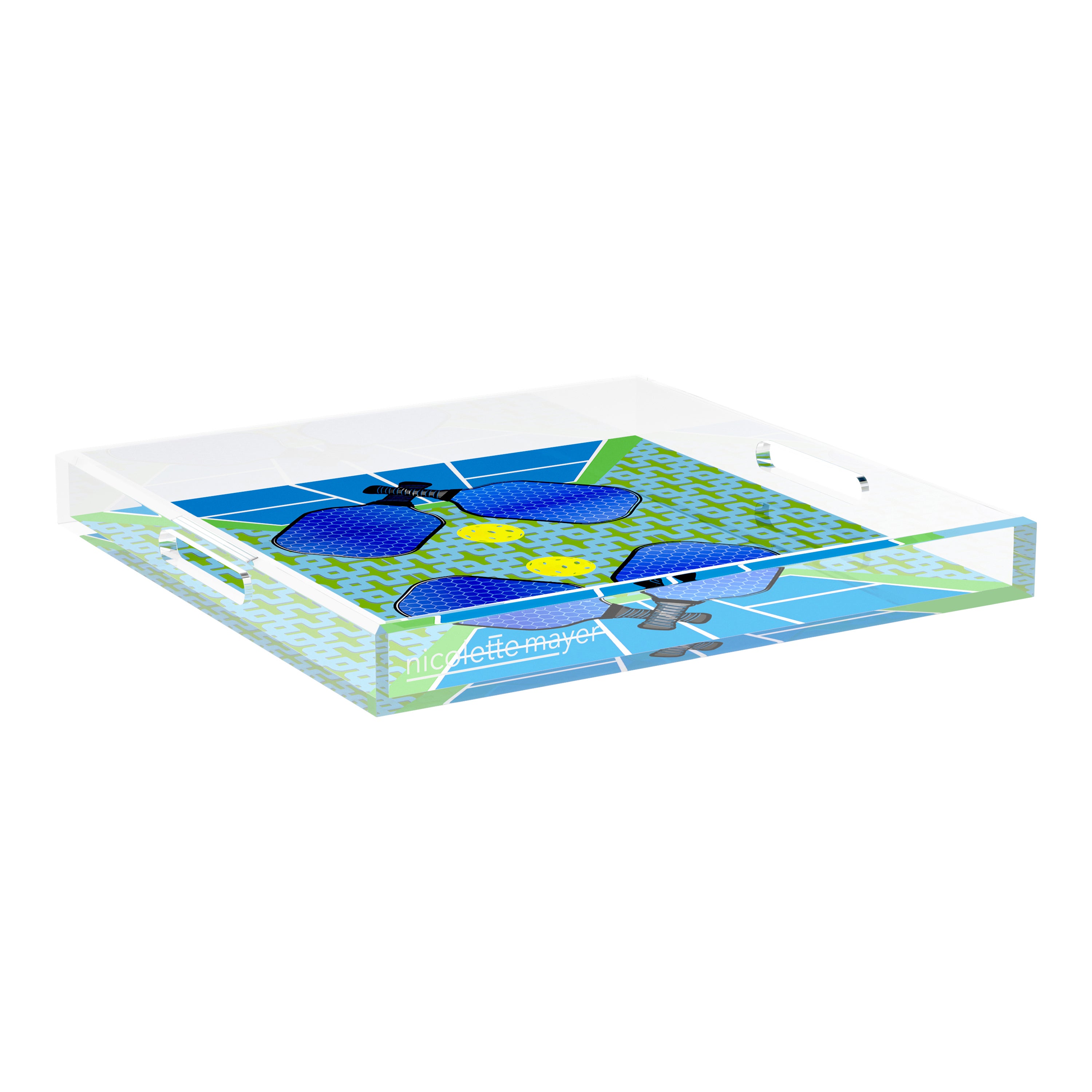 Pickelball Anyone Blue Green 18X18 Acrylic Tray - nicolettemayer.com