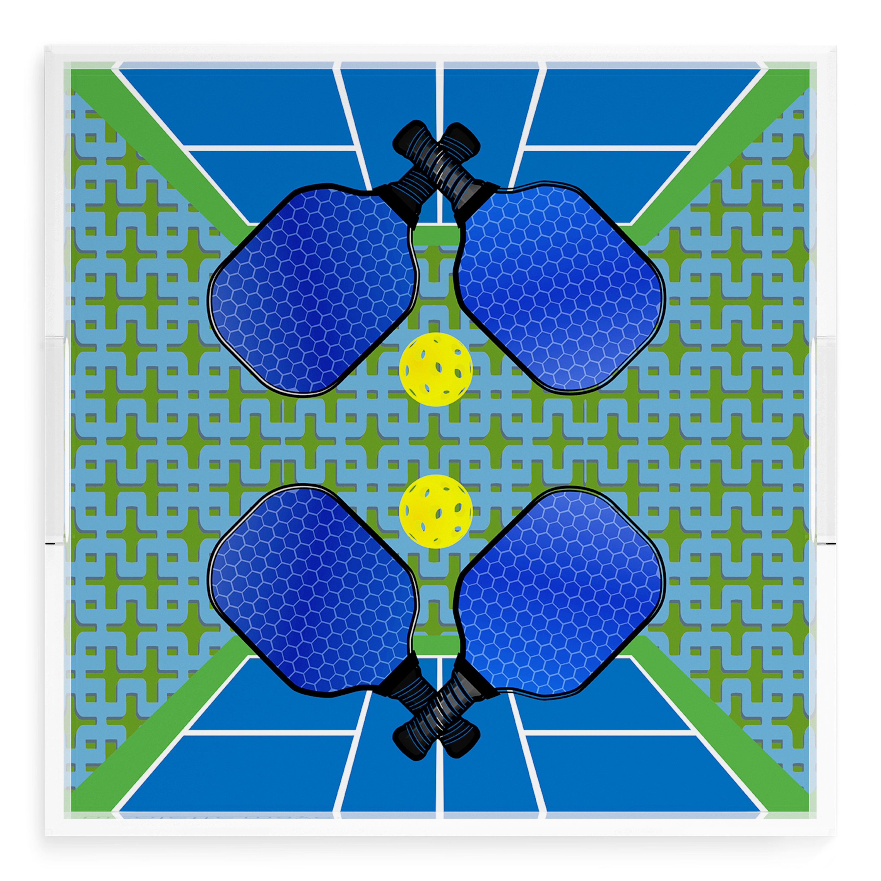 Pickelball Anyone Blue Green 18X18 Acrylic Tray - nicolettemayer.com