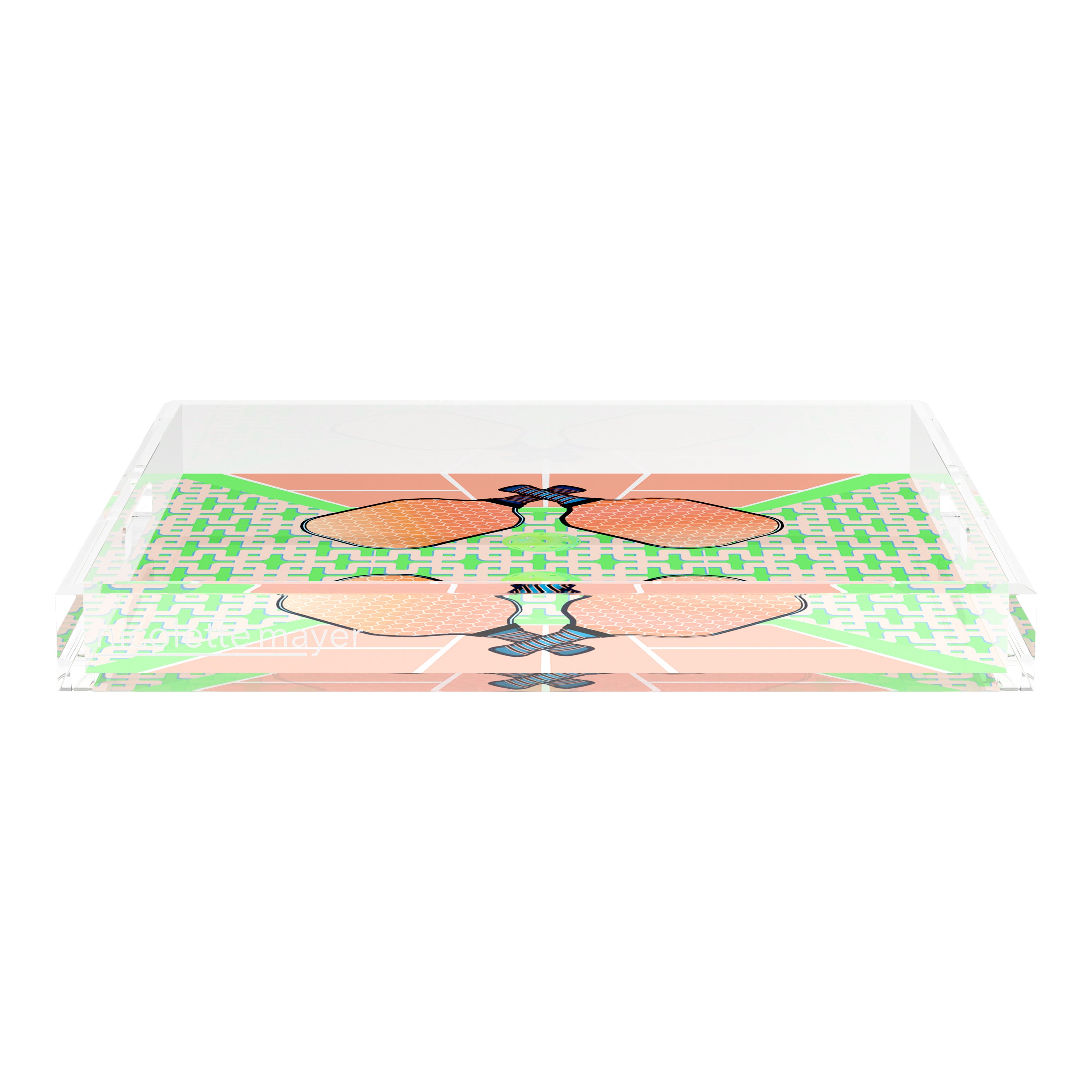 Pickelball Anyone Pam and Emma 18X18 Acrylic Tray - nicolettemayer.com