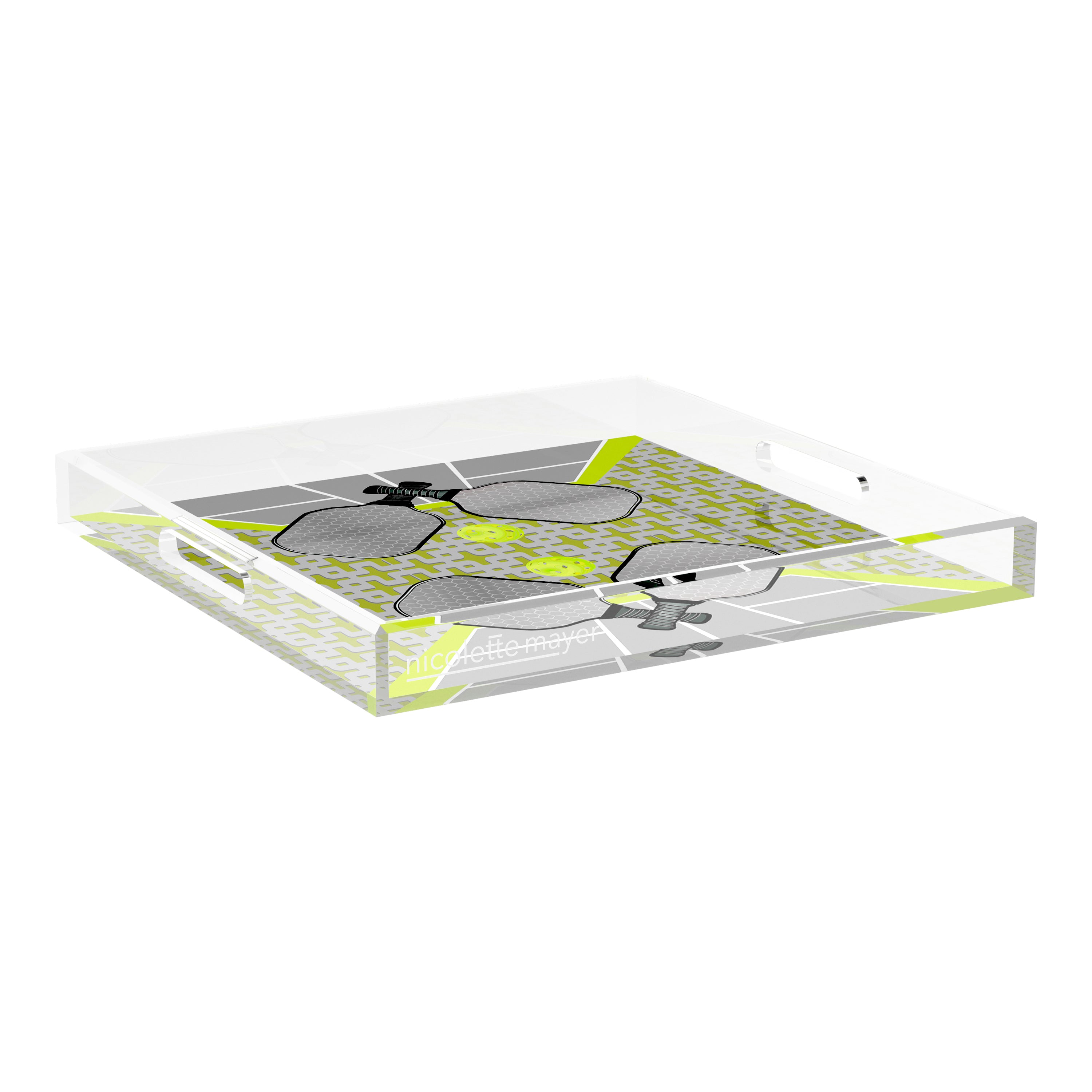 Pickelball Anyone Silver Lime 18X18 Acrylic Tray - nicolettemayer.com