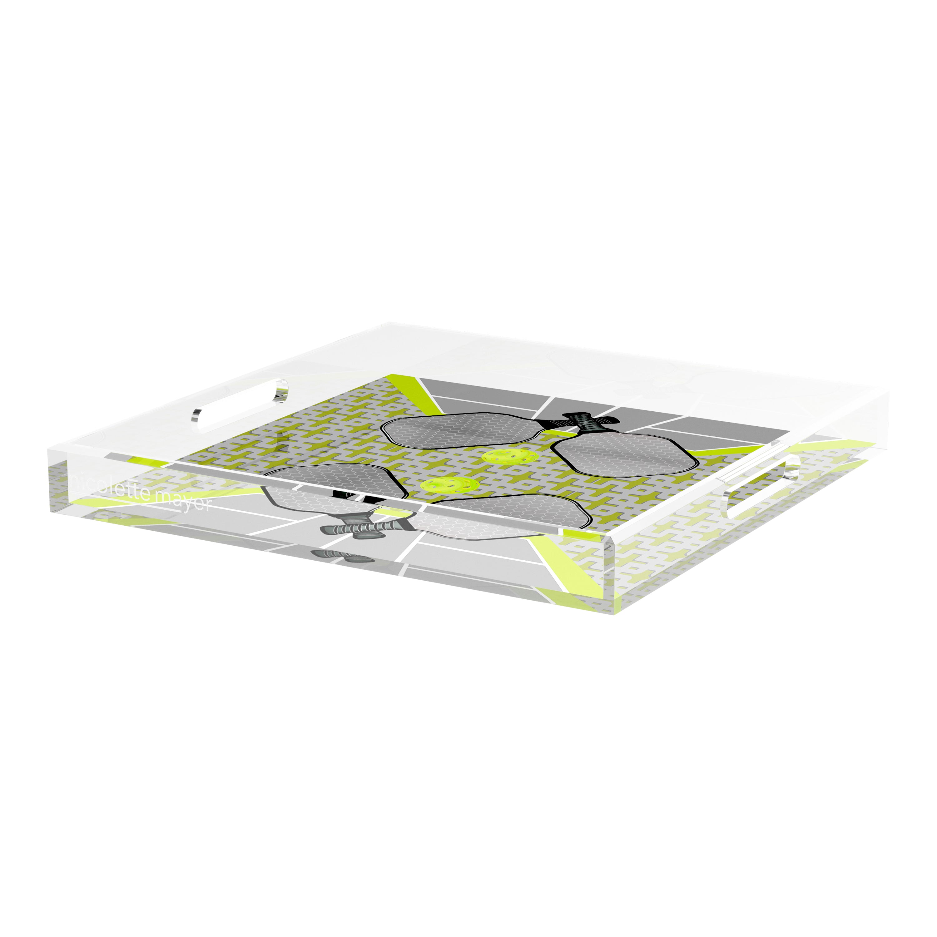 Pickelball Anyone Silver Lime 18X18 Acrylic Tray - nicolettemayer.com