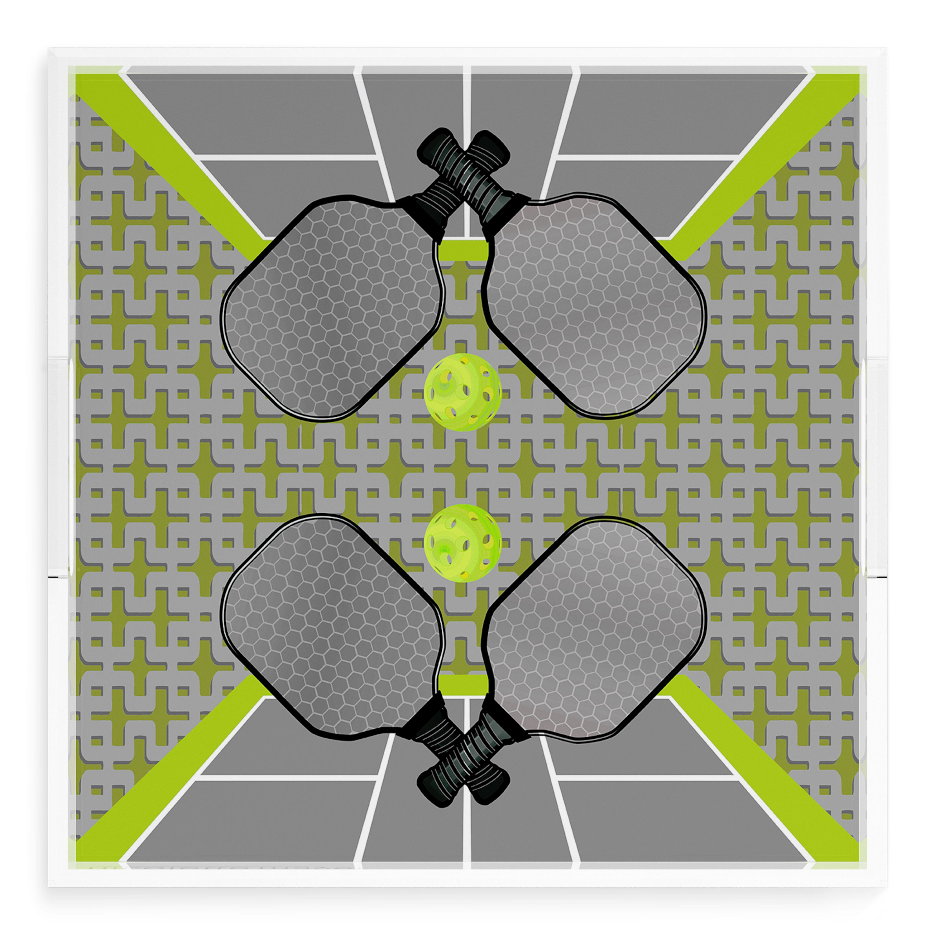Pickelball Anyone Silver Lime 18X18 Acrylic Tray - nicolettemayer.com
