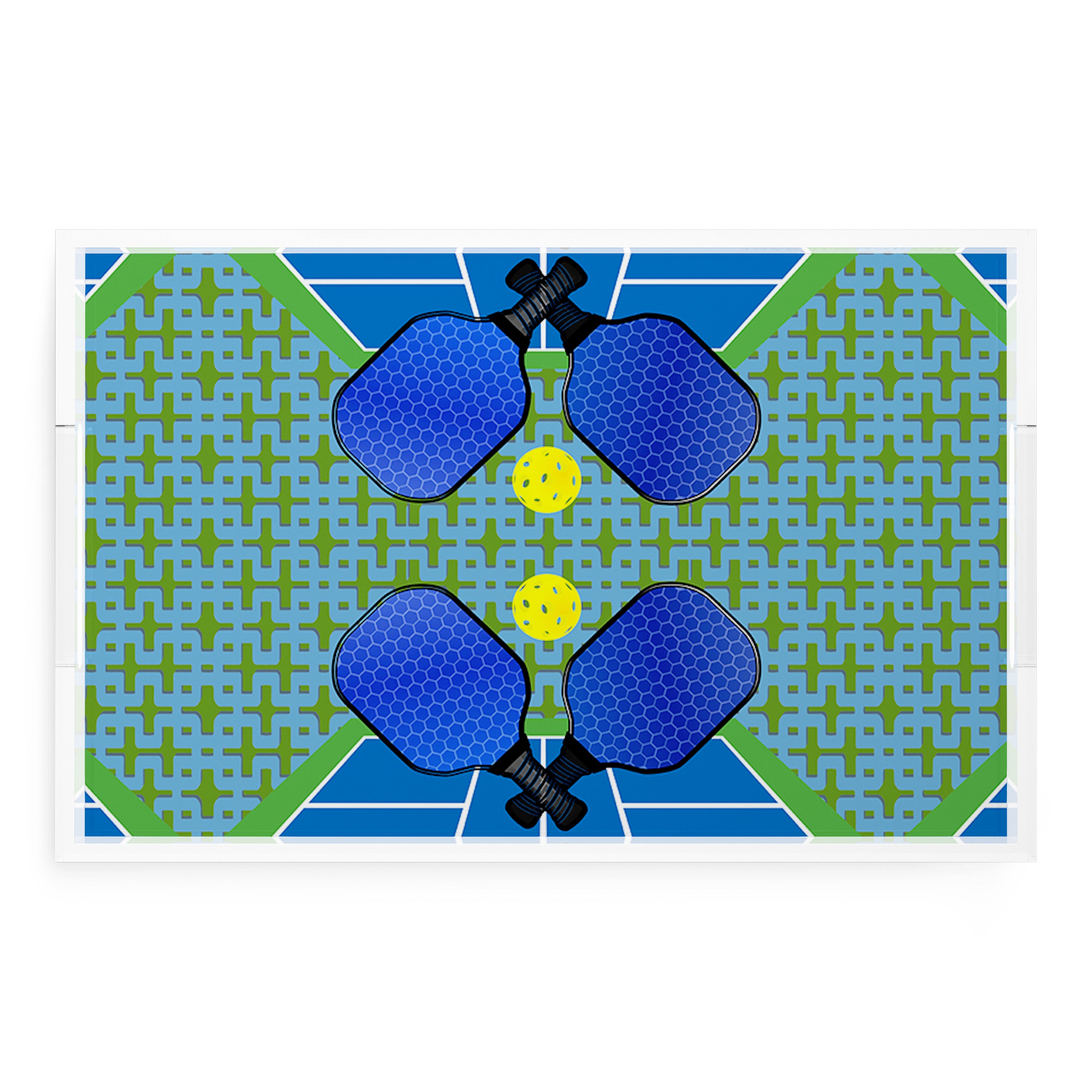 Pickelball Anyone Blue Green 22.5x14.5 Acrylic Tray - nicolettemayer.com