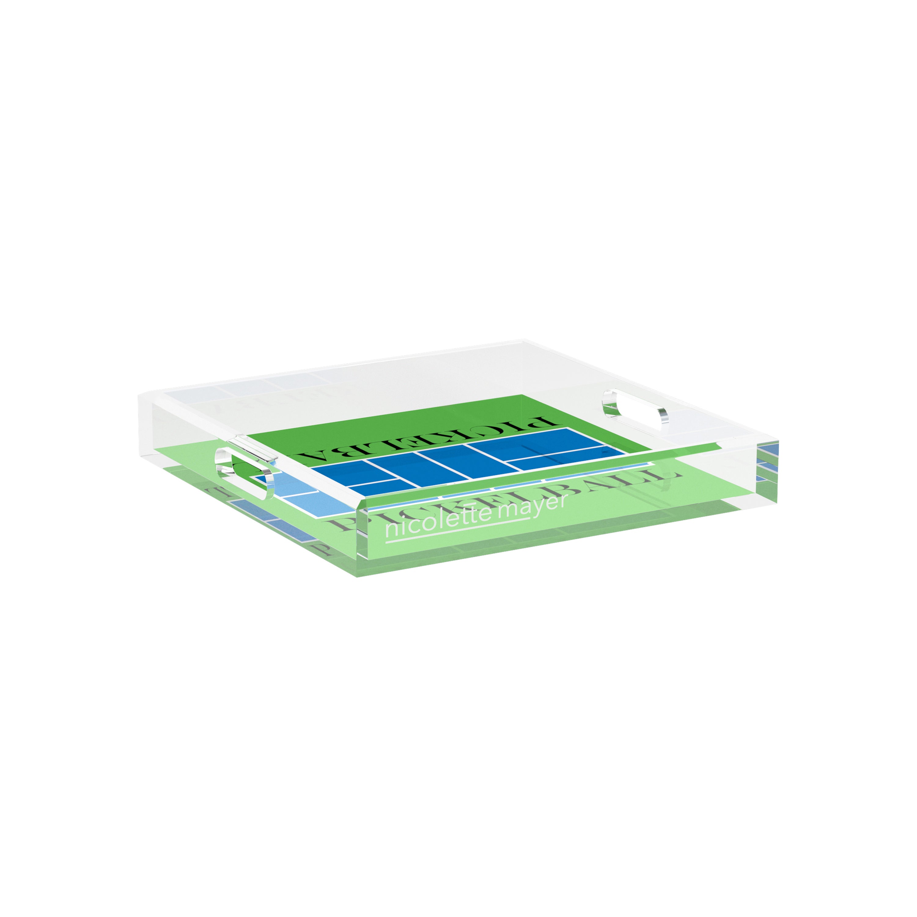 Pickelball Court Blue Green 12X12 Acrylic Tray - nicolettemayer.com