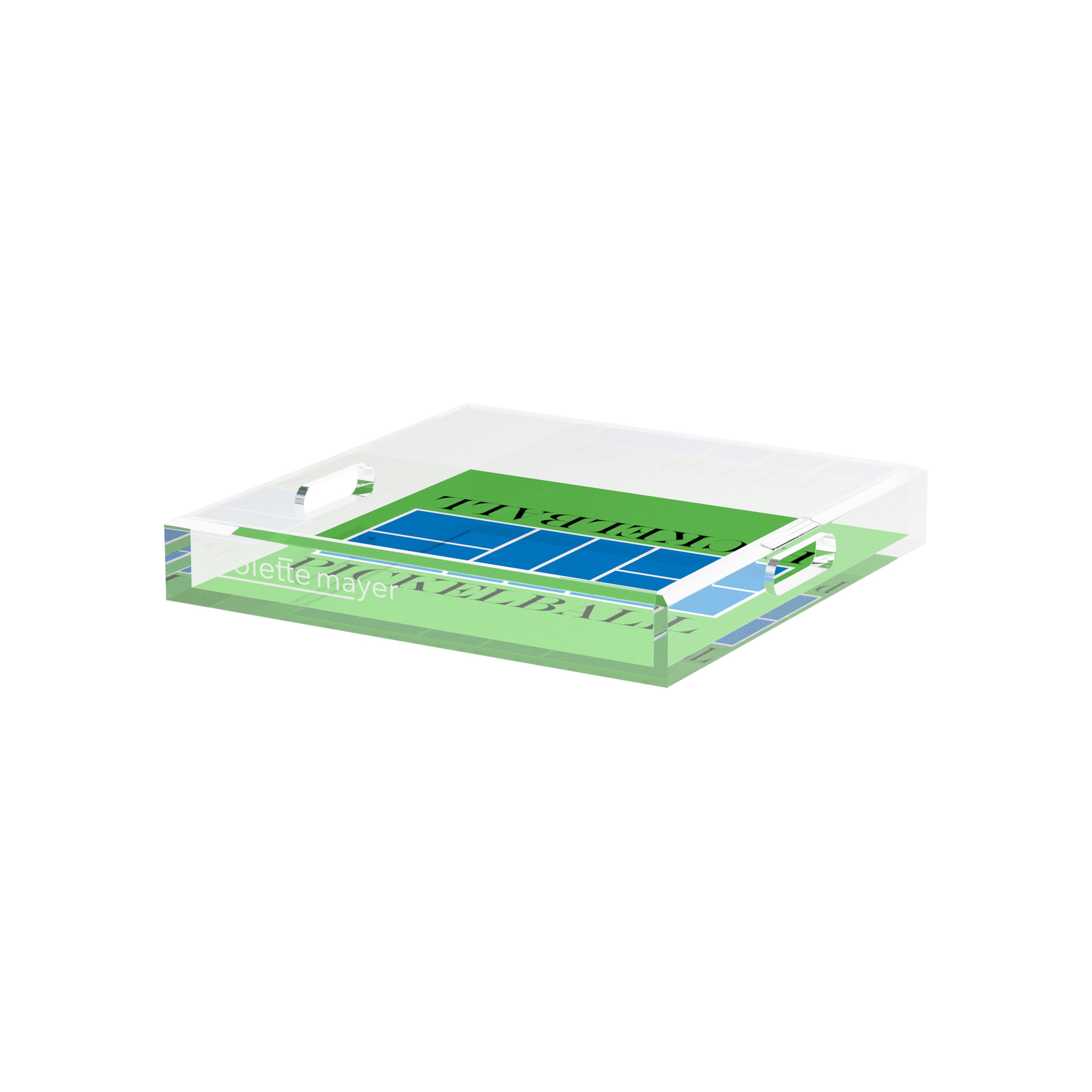 Pickelball Court Blue Green 12X12 Acrylic Tray - nicolettemayer.com