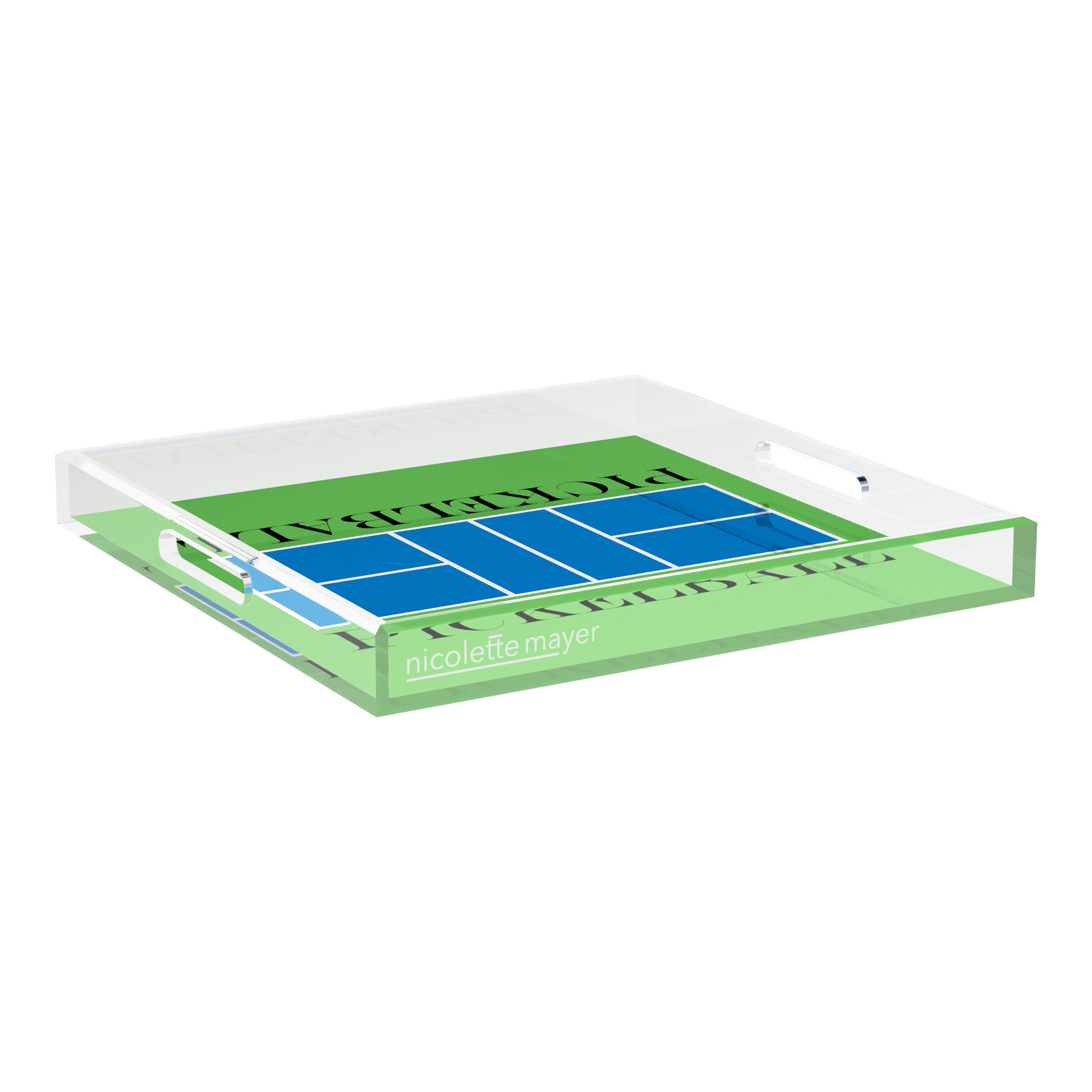 Pickelball Court Blue Green 18X18 Acrylic Tray - nicolettemayer.com