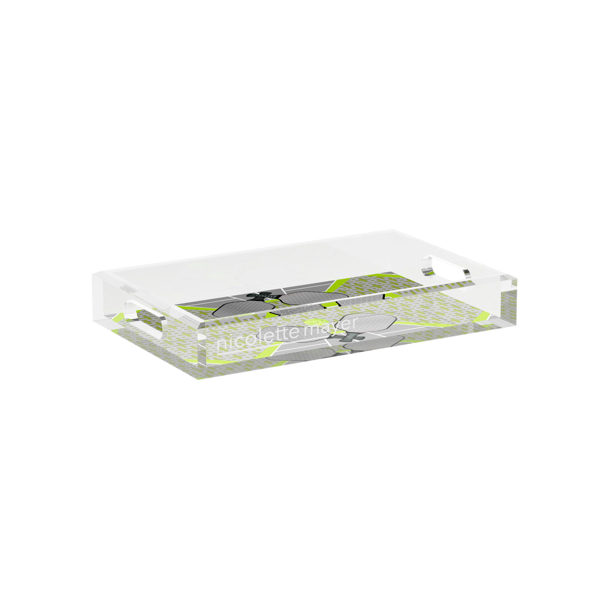 Pickleball Anyone Silver Lime Acrylic Decorative Tray, 12.5 x 7.75 in. by Nicolette Mayer