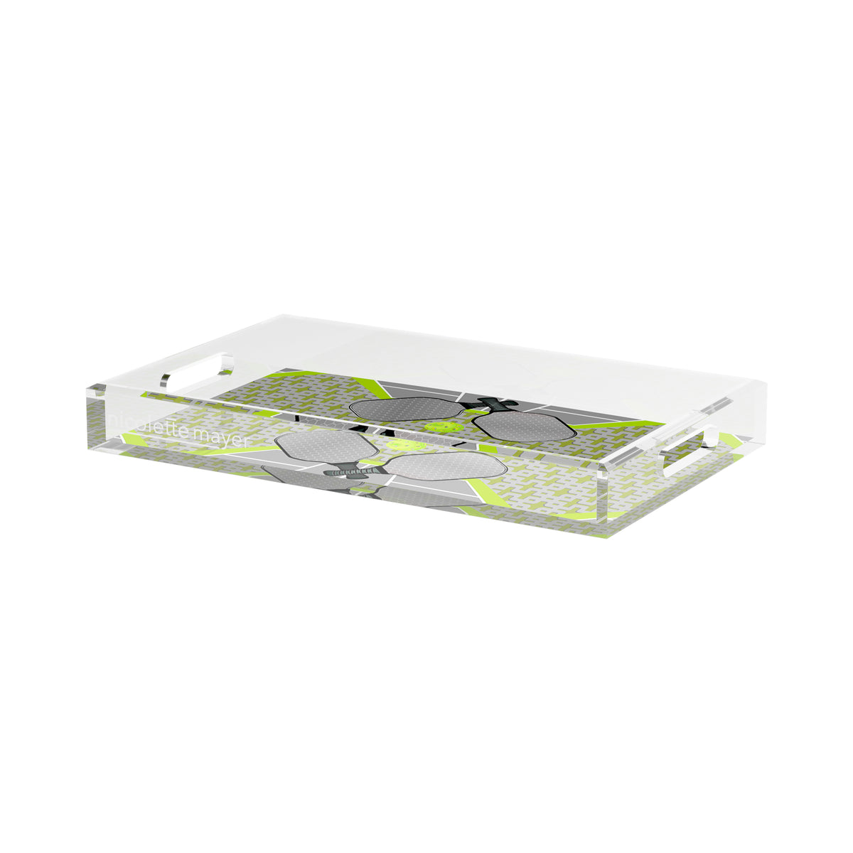 Pickleball Anyone Silver Lime Acrylic Decorative Tray, 17 x 10.5 in. by Nicolette Mayer