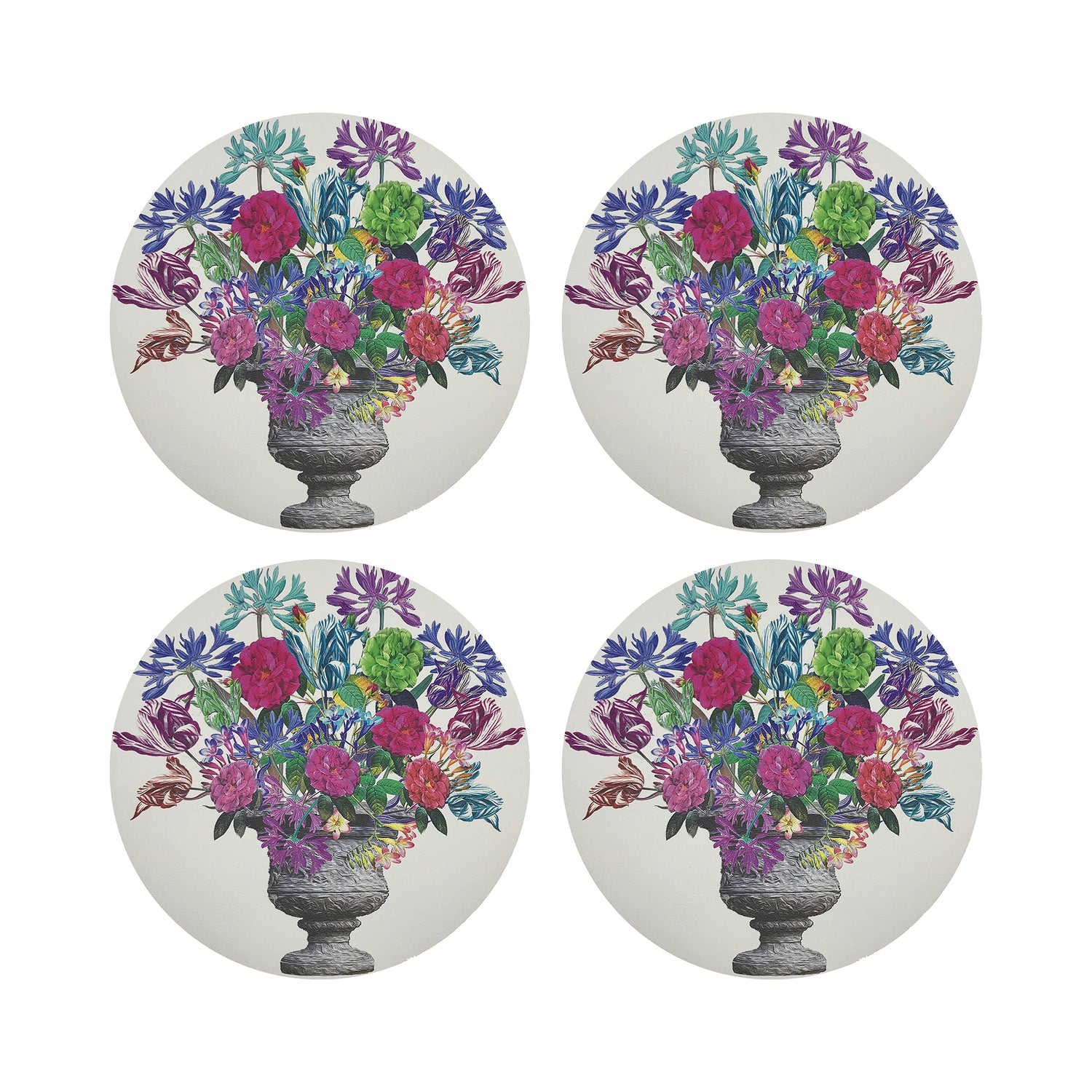 Pistals Large Bouquet Vegan Leather Round Pebble Placemat - nicolettemayer.com