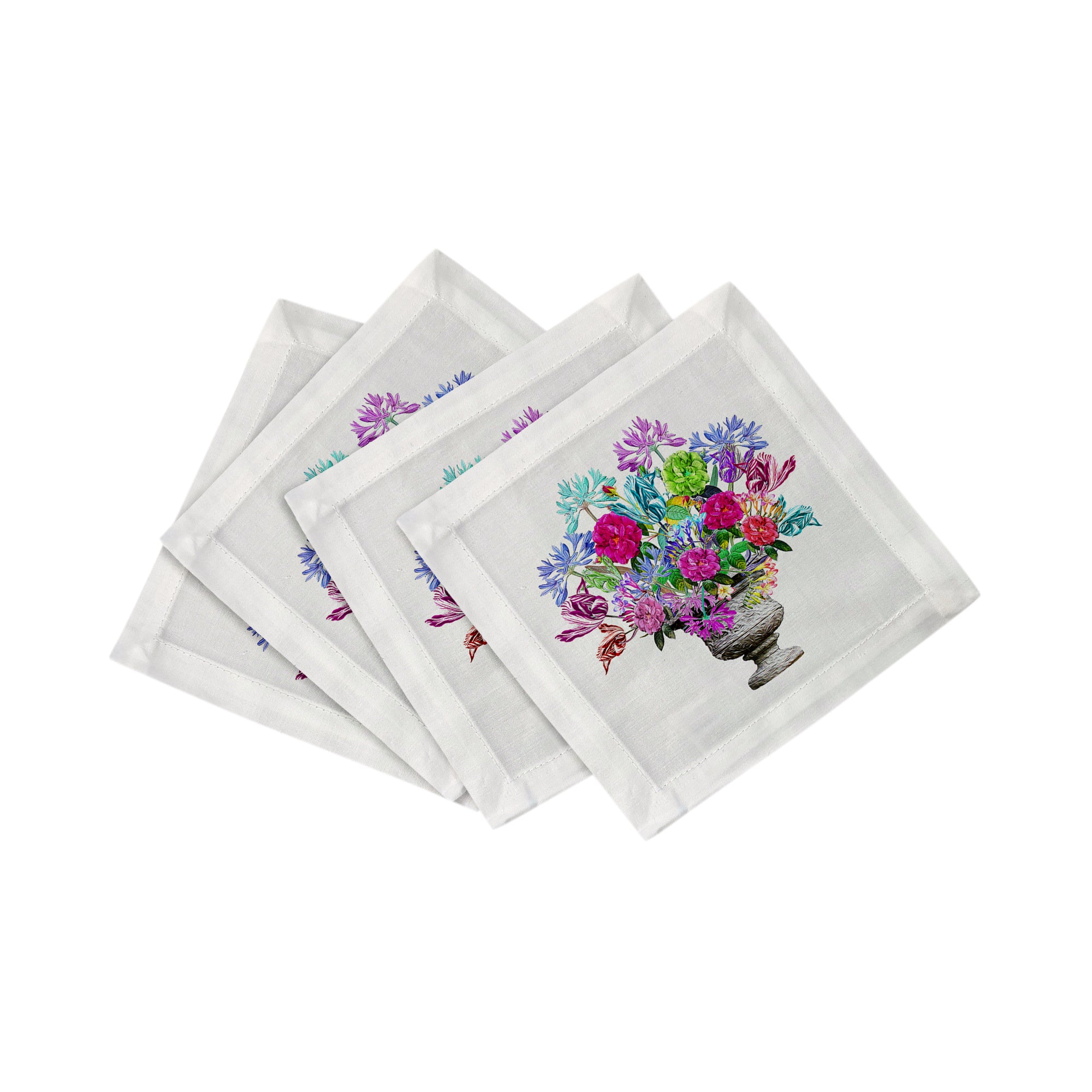 Pistals Large Bouquet 6X6" Hemstitch Cocktail Napkins Set of 4 - nicolettemayer.com