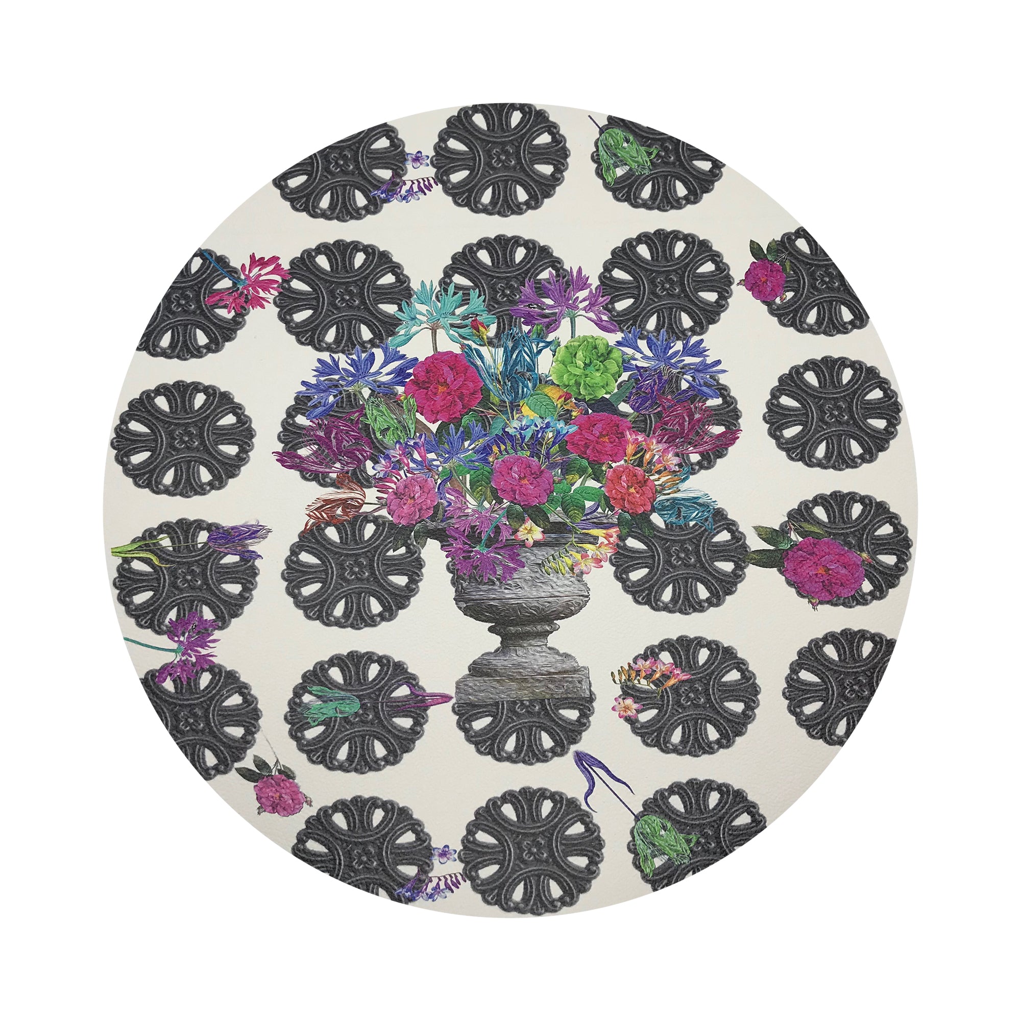 Pistals Metal Bouquet 16" Round Pebble Placemats, Set Of 4 - nicolettemayer.com