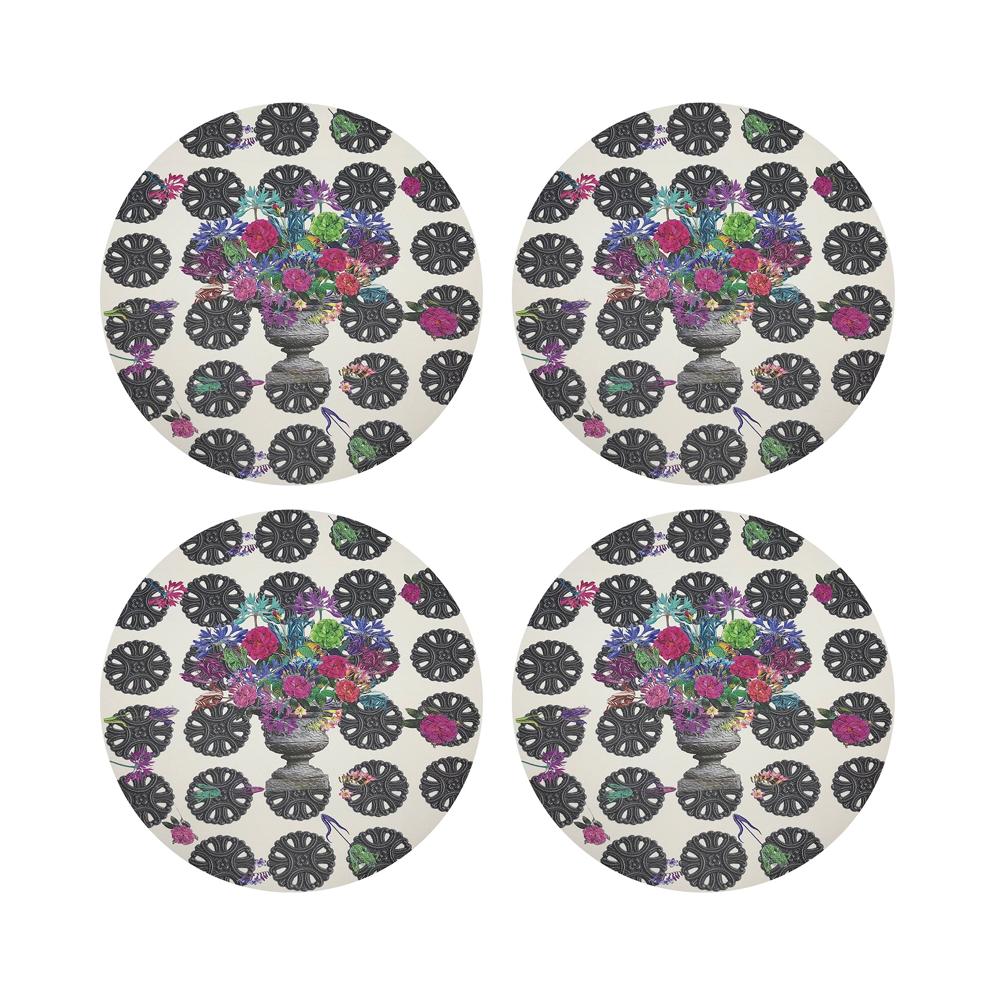 Pistals Metal Bouquet 16" Round Pebble Placemats, Set Of 4 - nicolettemayer.com