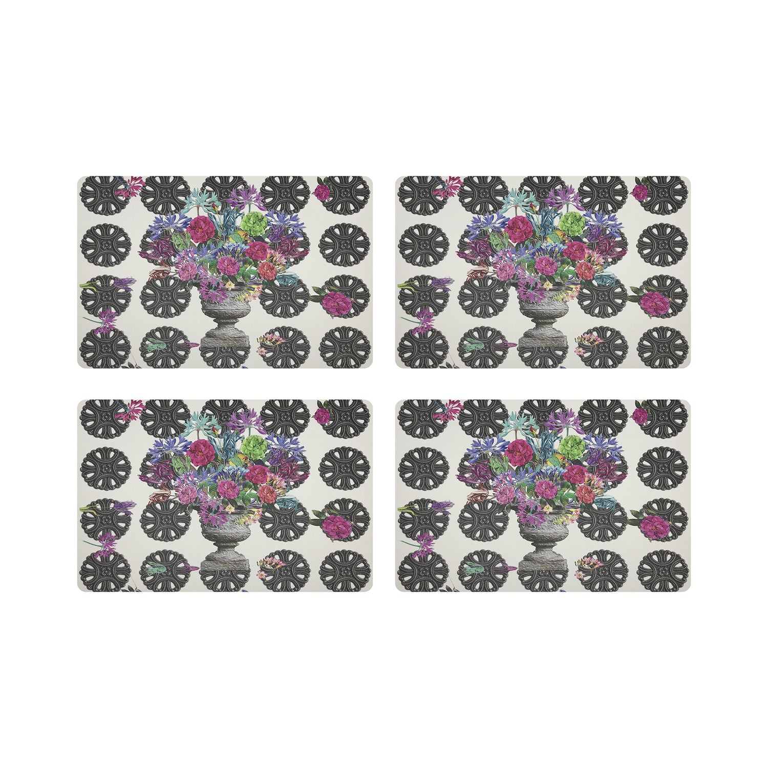 Pistals Metal Bouquet Rectangle 17" Rectangle Pebble Placemats, Set Of 4 - nicolettemayer.com