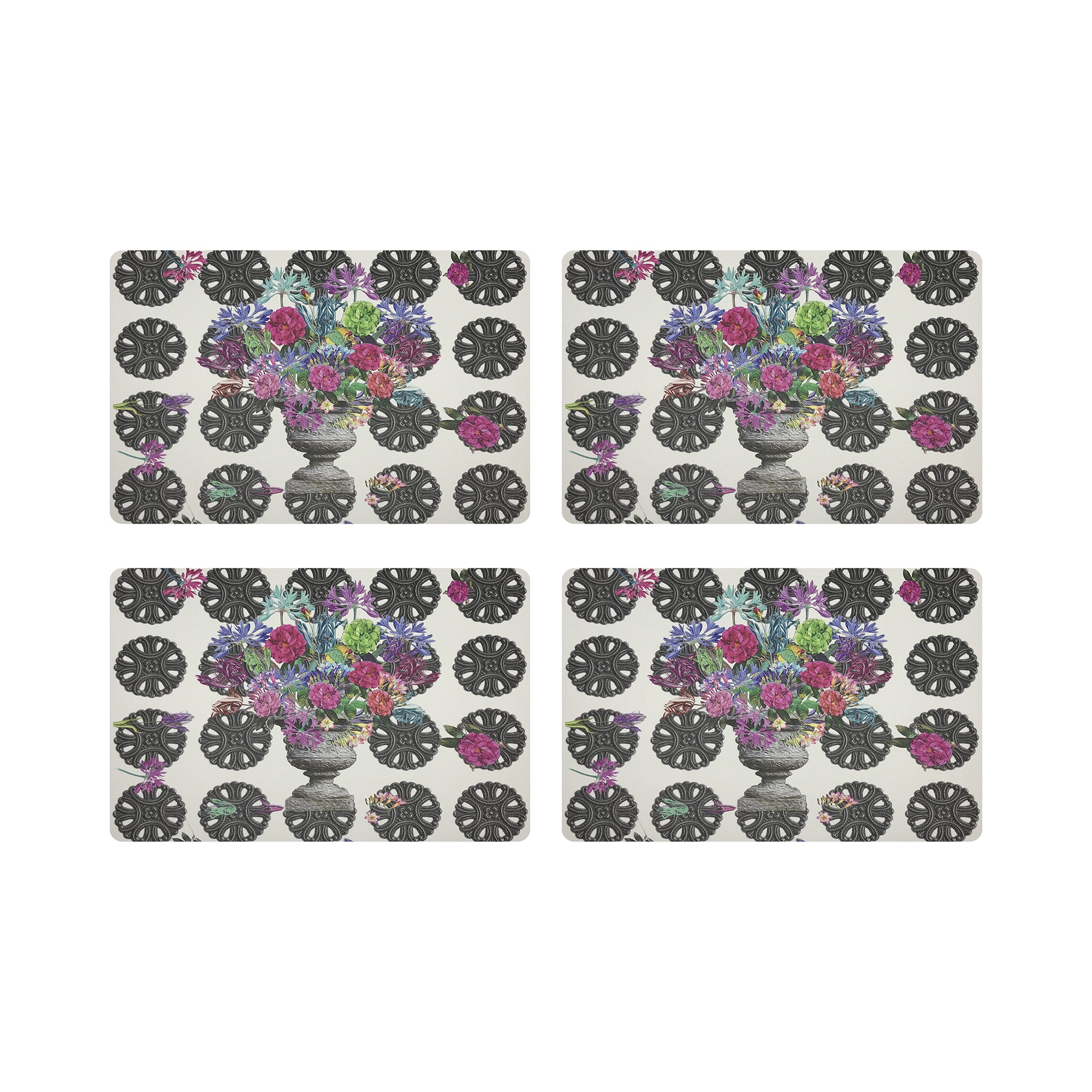 Pistals Metal Bouquet Rectangle 17" Rectangle Pebble Placemats, Set Of 4 - nicolettemayer.com