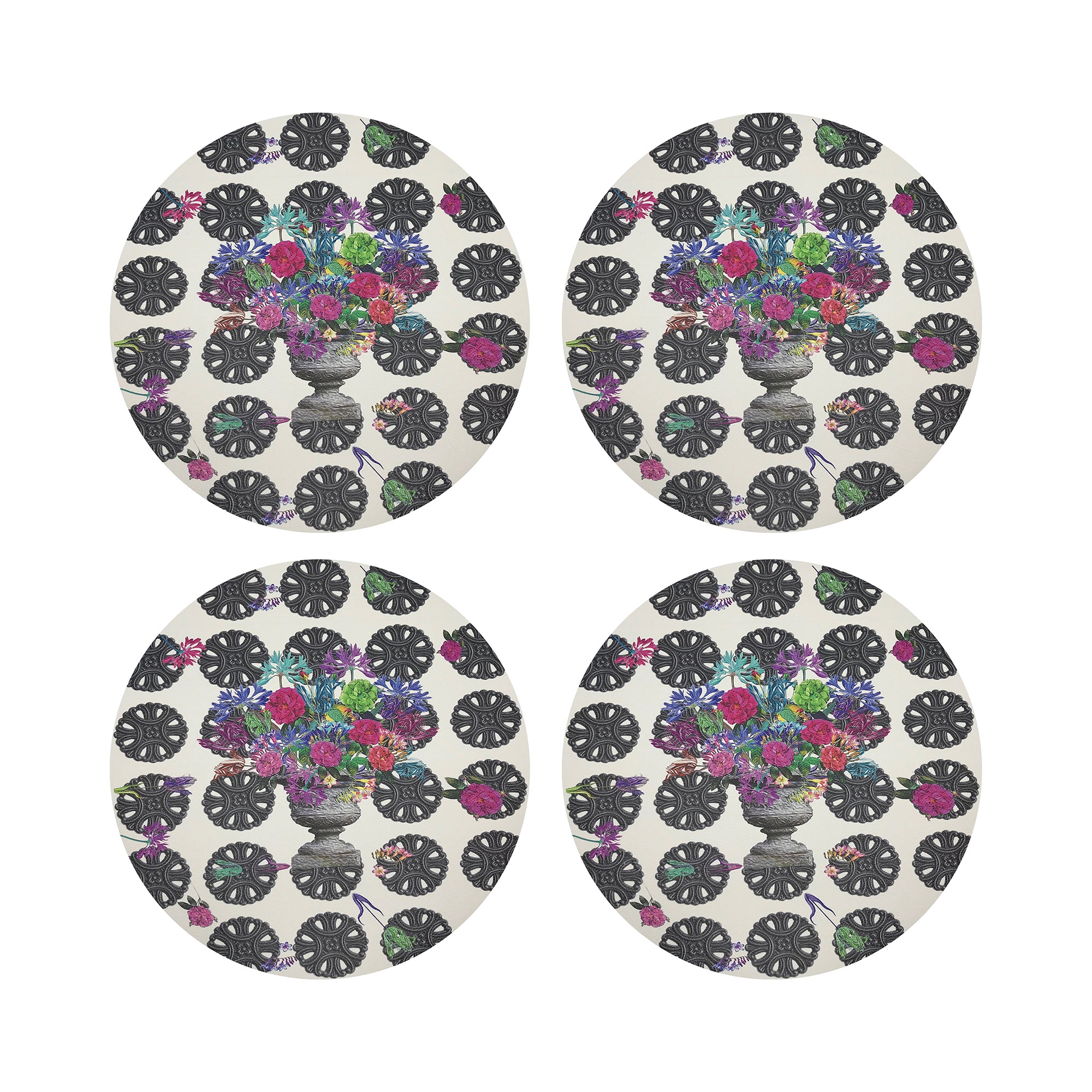 Pistals Metal Bouquet Vegan Leather Round Coasters