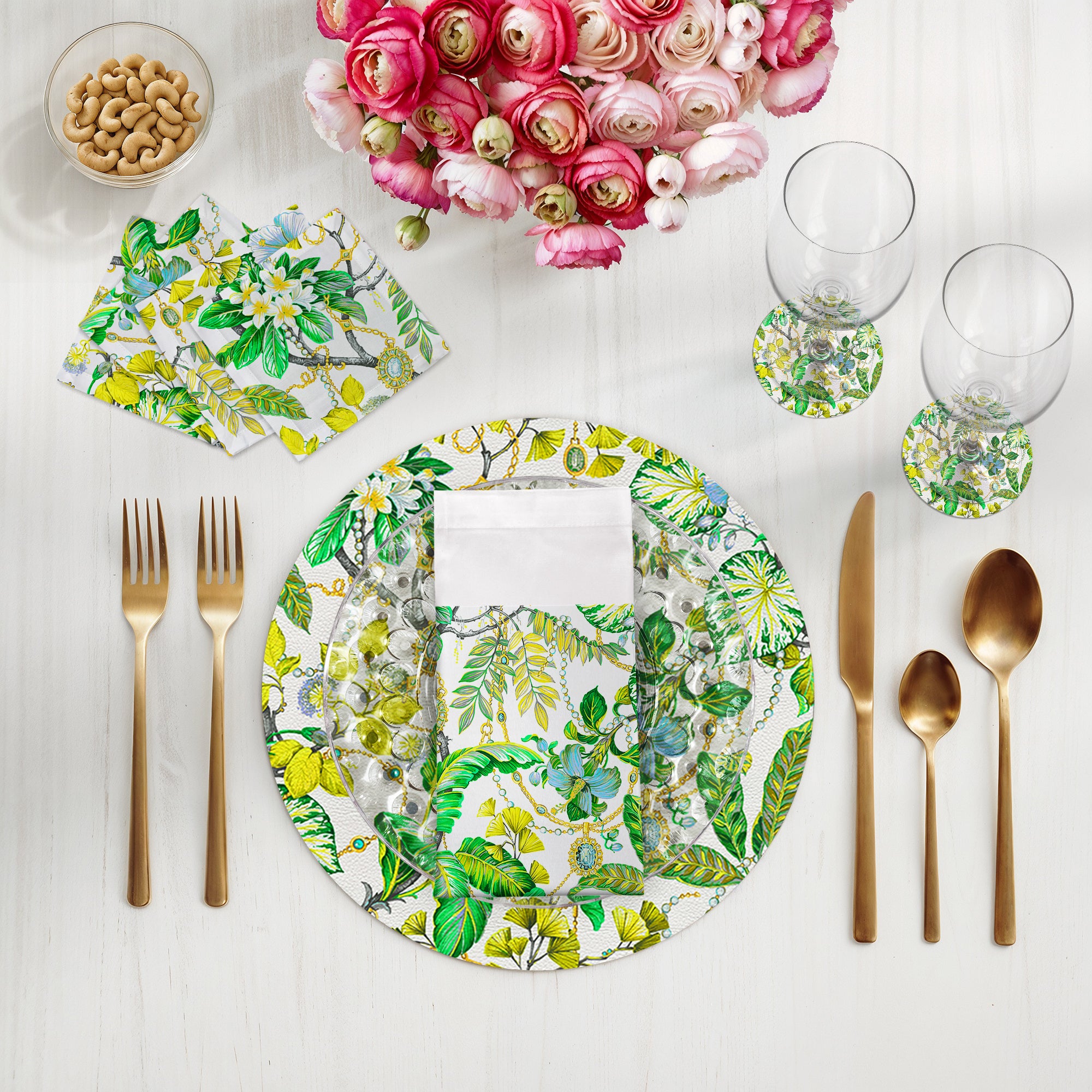 Plumeria Lemon Vegan Leather Round Pebble Placemat