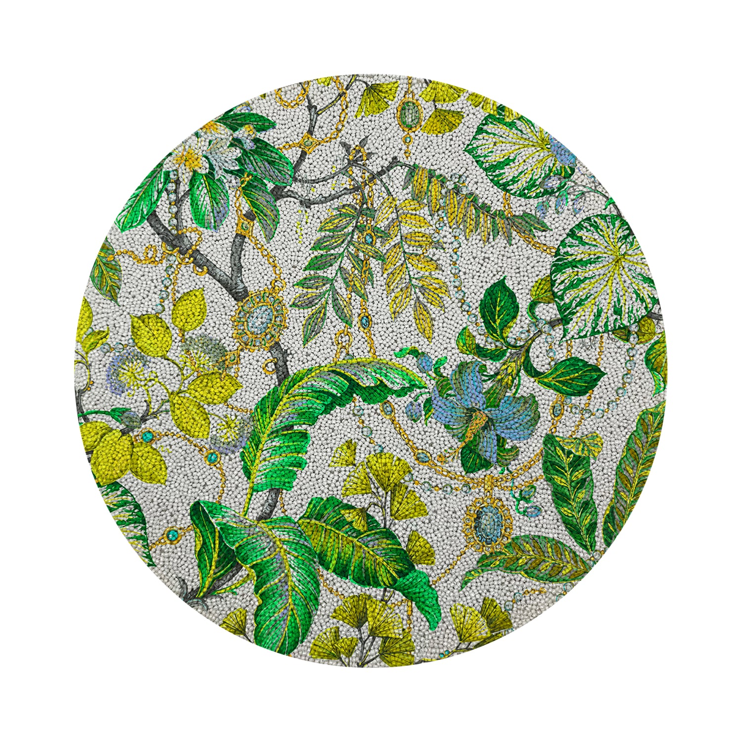 Plumeria Lemon Round Smooth Beaded Placemats