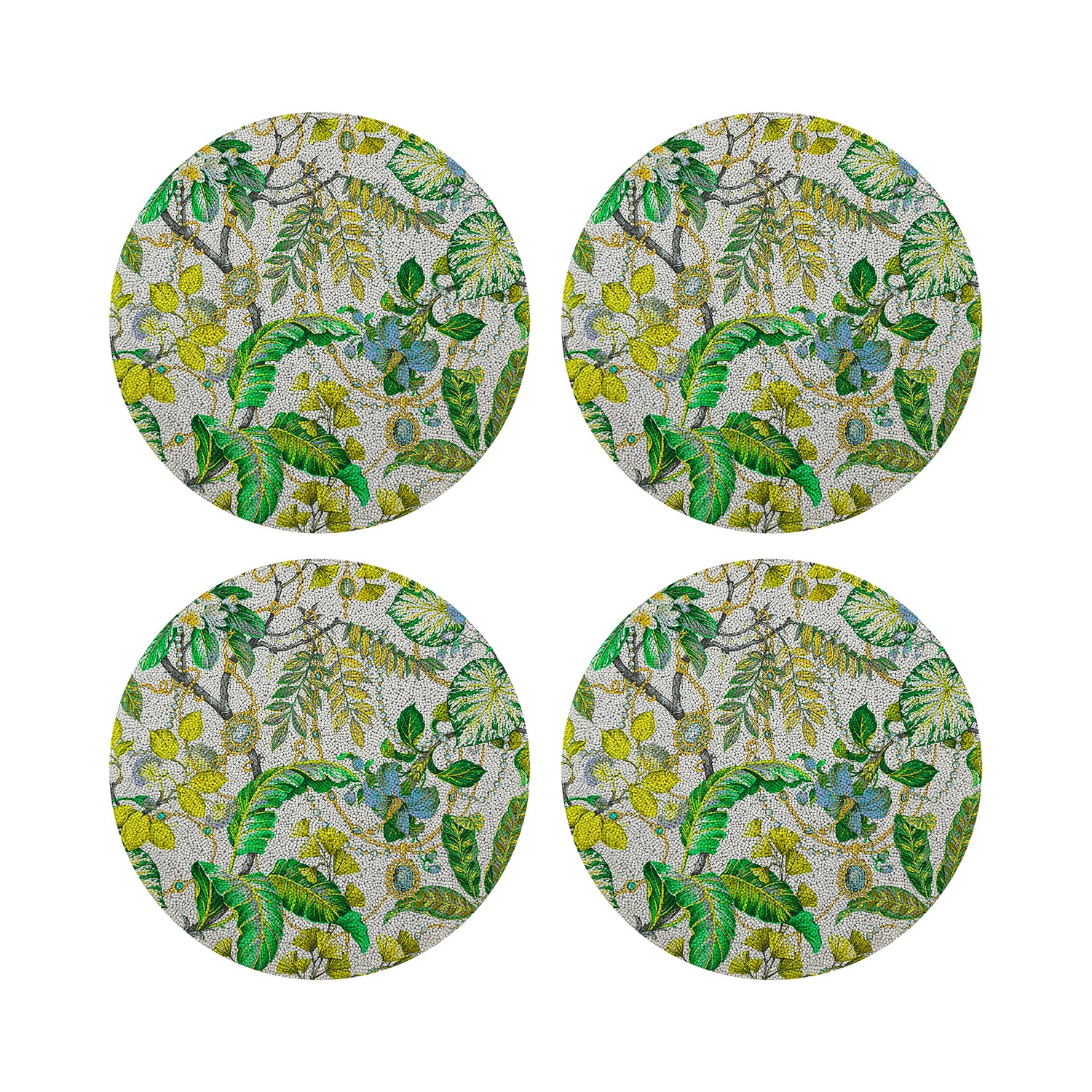 Plumeria Lemon Round Smooth Beaded Placemats