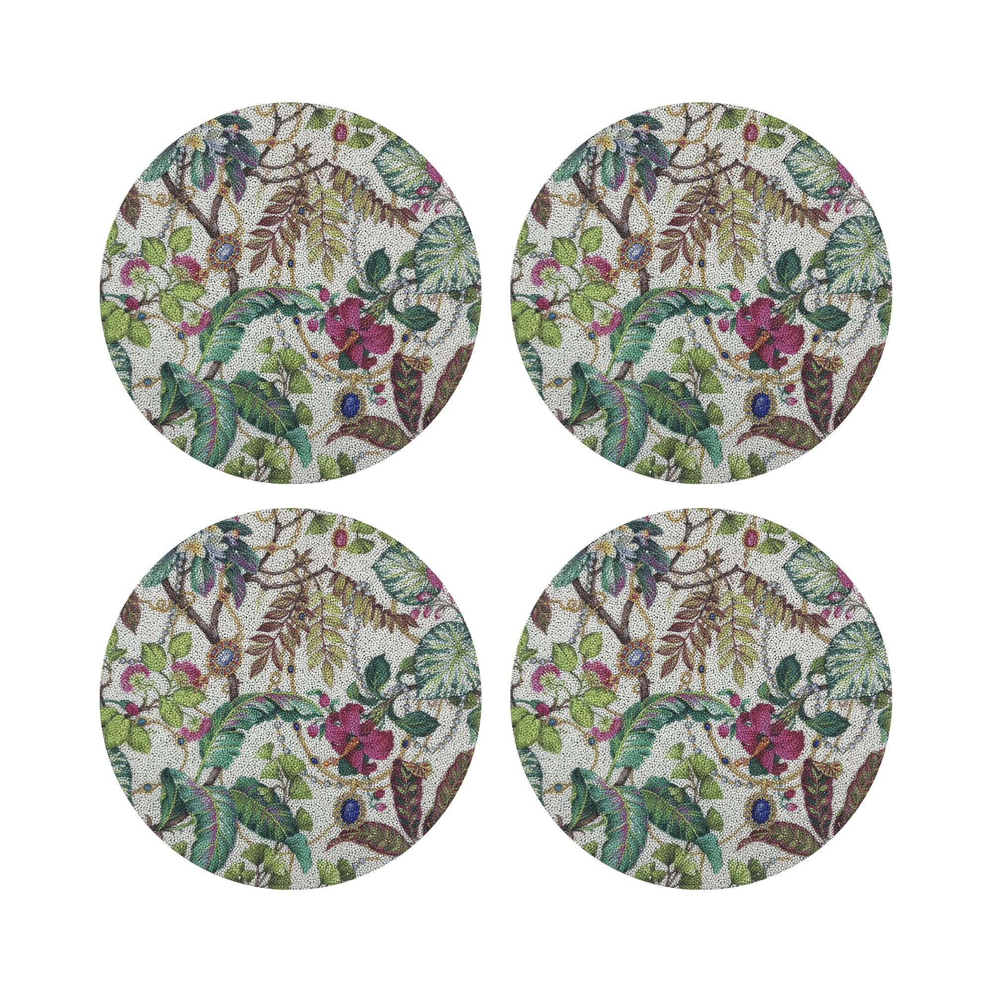 Plumeria Natural Round Beaded Placemat Smooth
