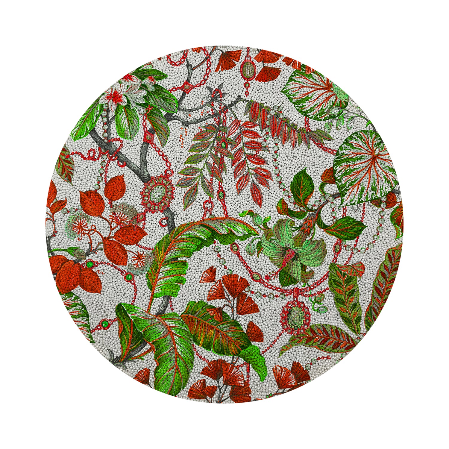 Plumeria Rot Grün 16 Rundes Tischset mit glatten Perlen - 4er Set