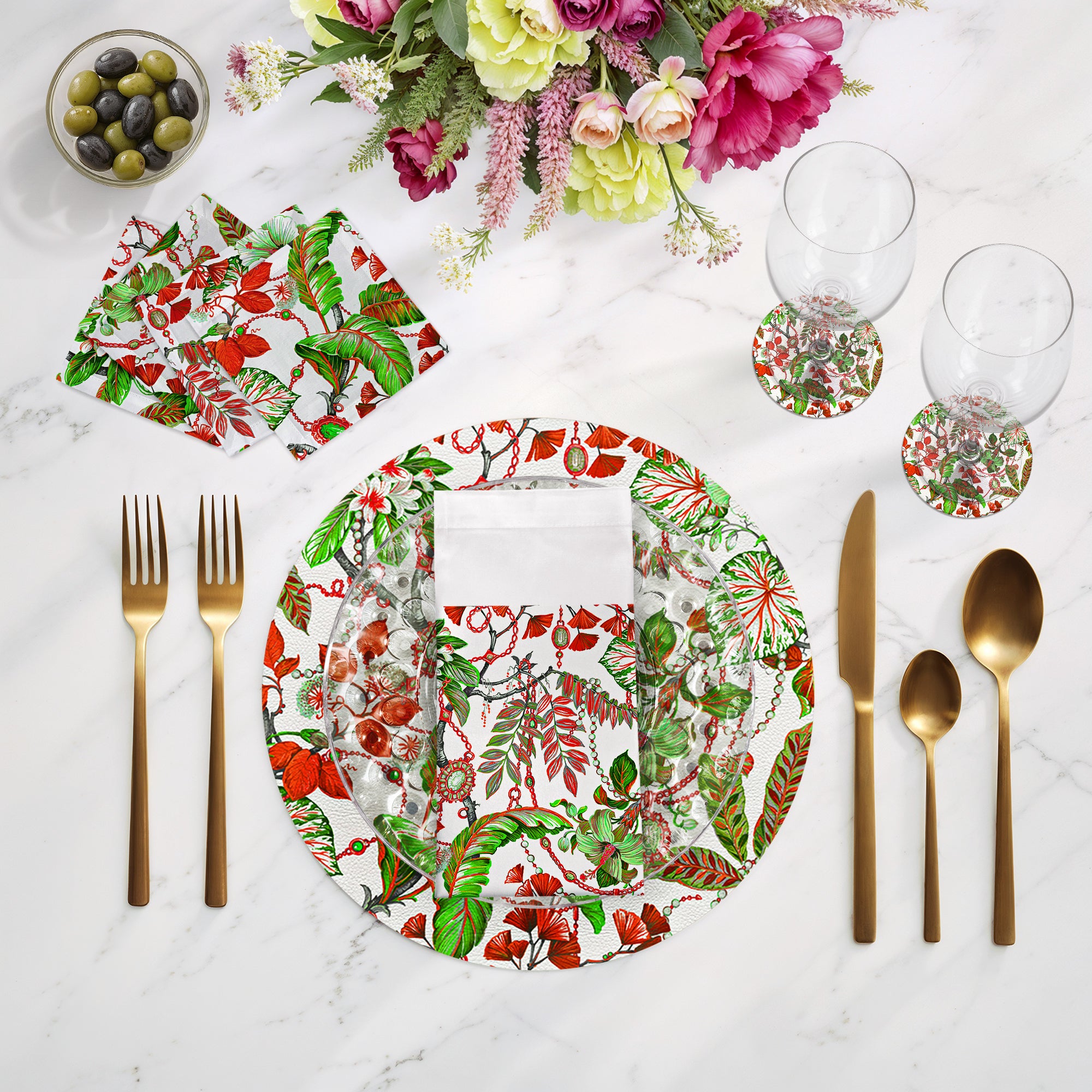 Plumeria Red 16" Round Pebble Placemats, Set of 4 - nicolettemayer.com