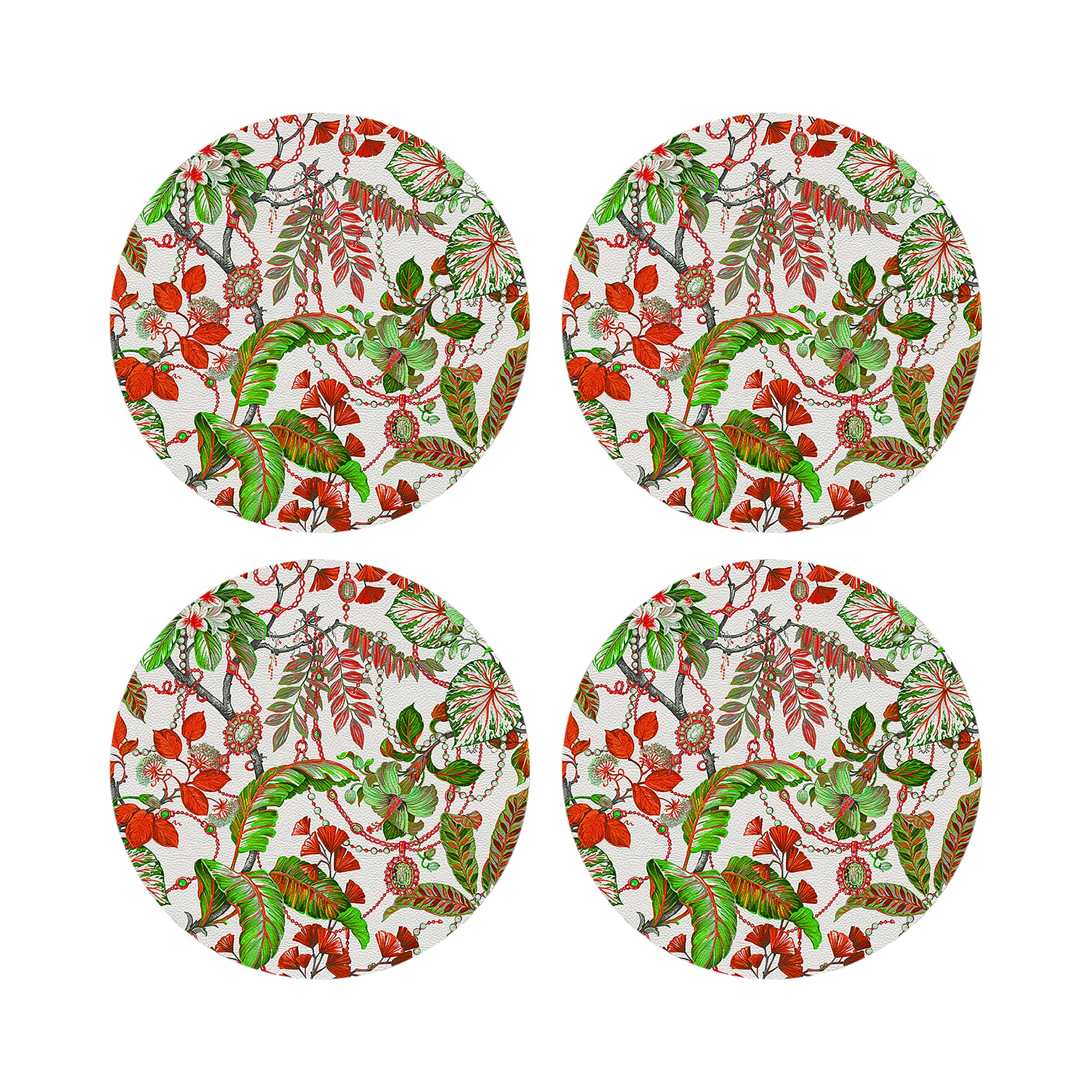 Plumeria Red 16" Round Pebble Placemats, Set of 4 - nicolettemayer.com
