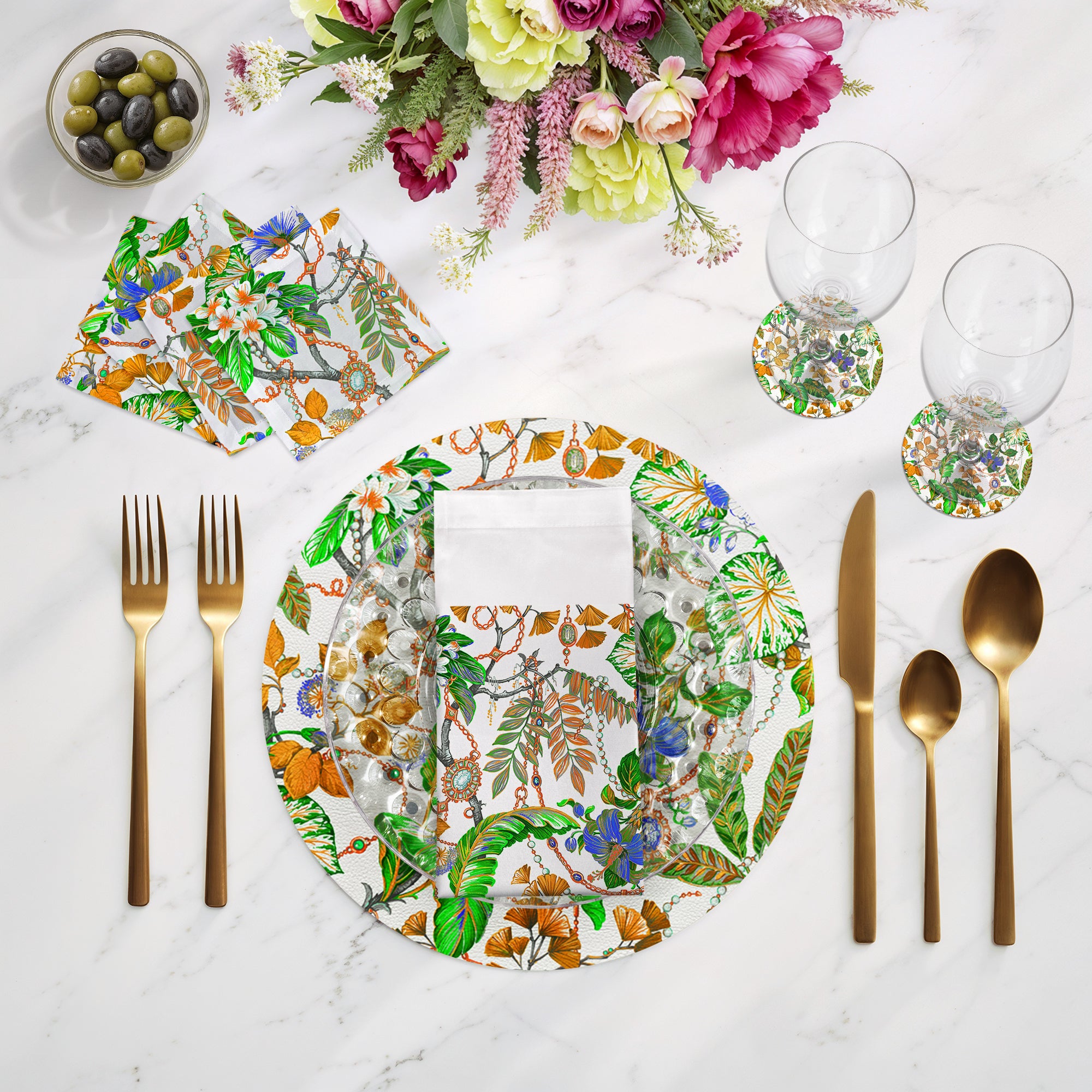 Plumeria Tangerine 16" Round Pebble Placemats, Set of 4 - nicolettemayer.com