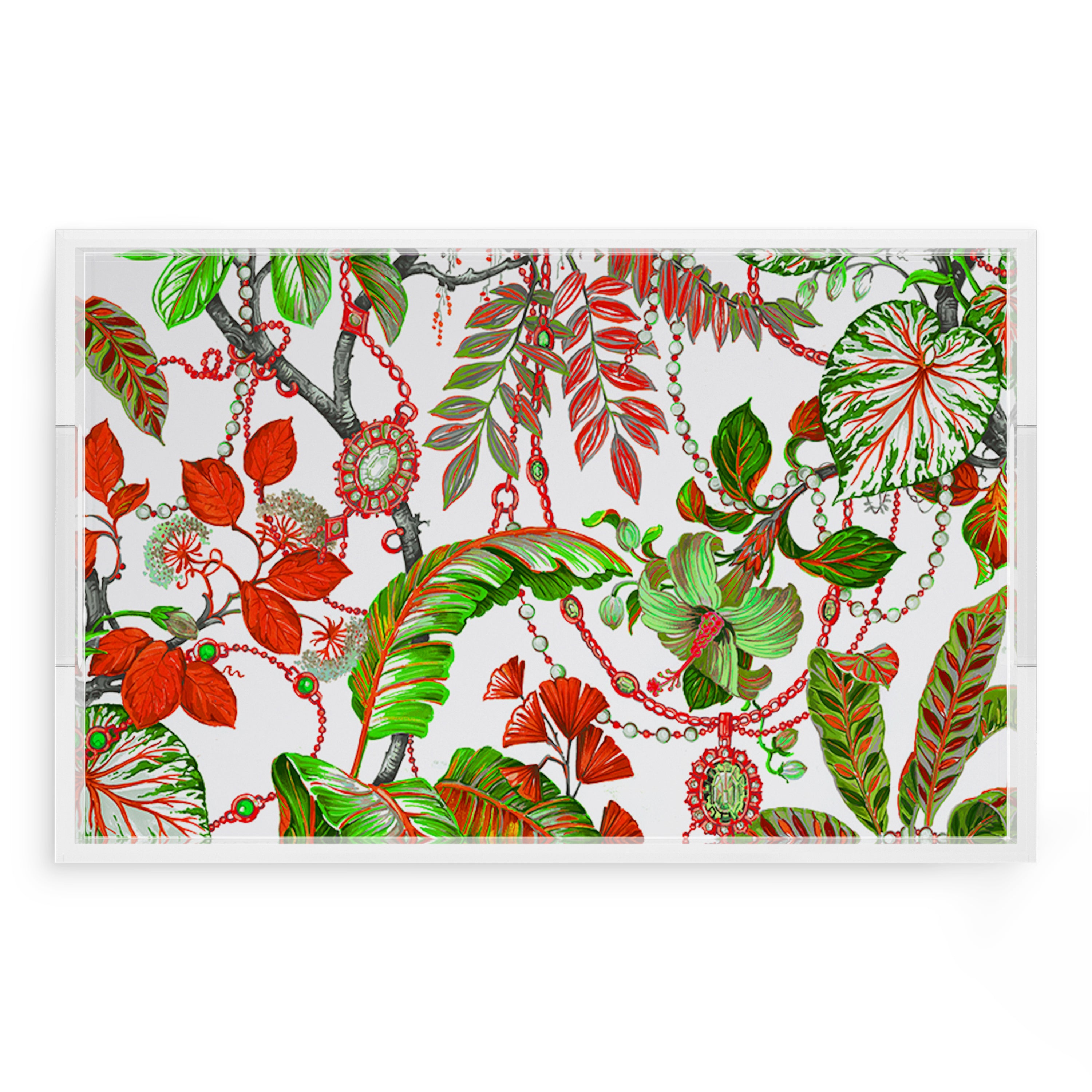 Plumeria Red 22.5X14.5 Acrylic Tray - nicolettemayer.com