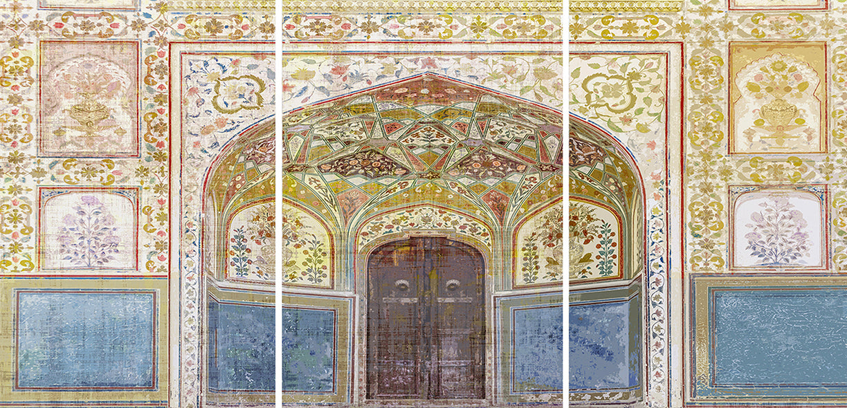 Rajasthan Palace Acrylic Triptych  – Set of 3 Modern Wall Art Panels, 96x48" overall  (32x48" each)