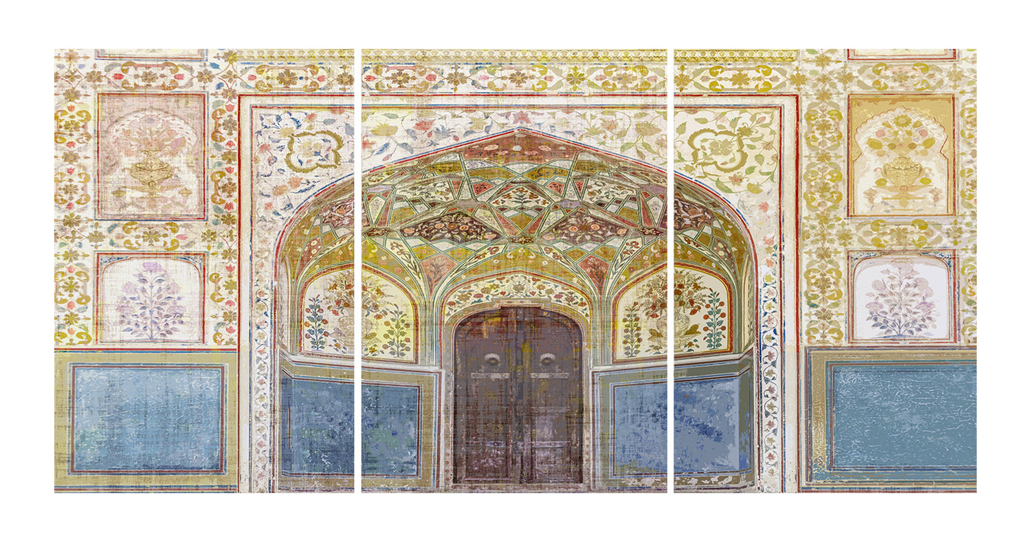 Rajasthan Palace Acrylic Triptych  – Set of 3 Modern Wall Art Panels, 96x48" overall  (32x48" each)