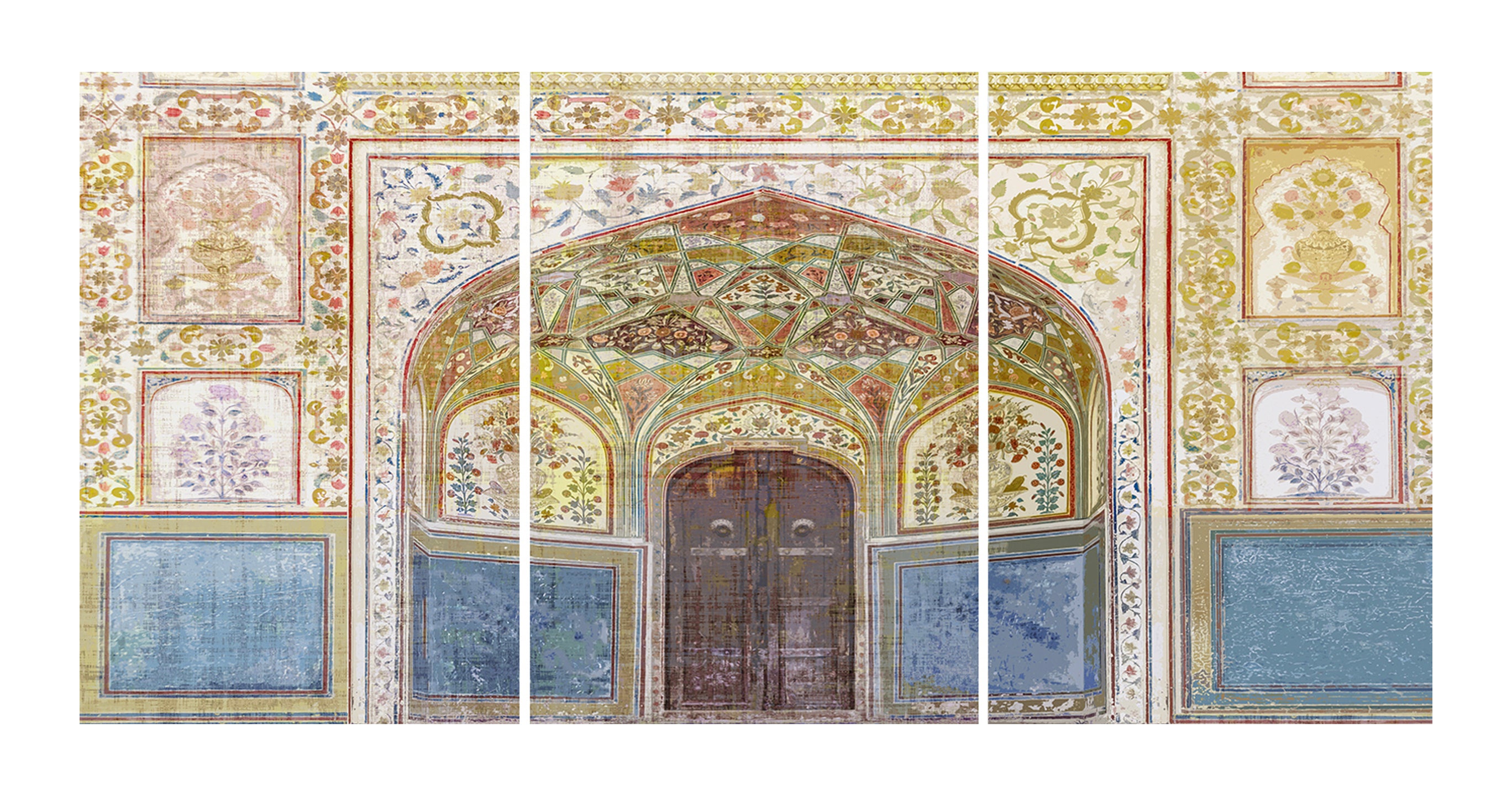 Rajasthan Palace Acrylic Triptych  – Set of 3 Modern Wall Art Panels, 96x48" overall  (32x48" each)