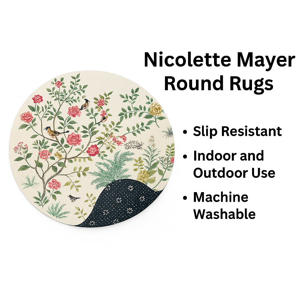 Bougie Women Nuevo Pink White Round Chenille Washable Rug