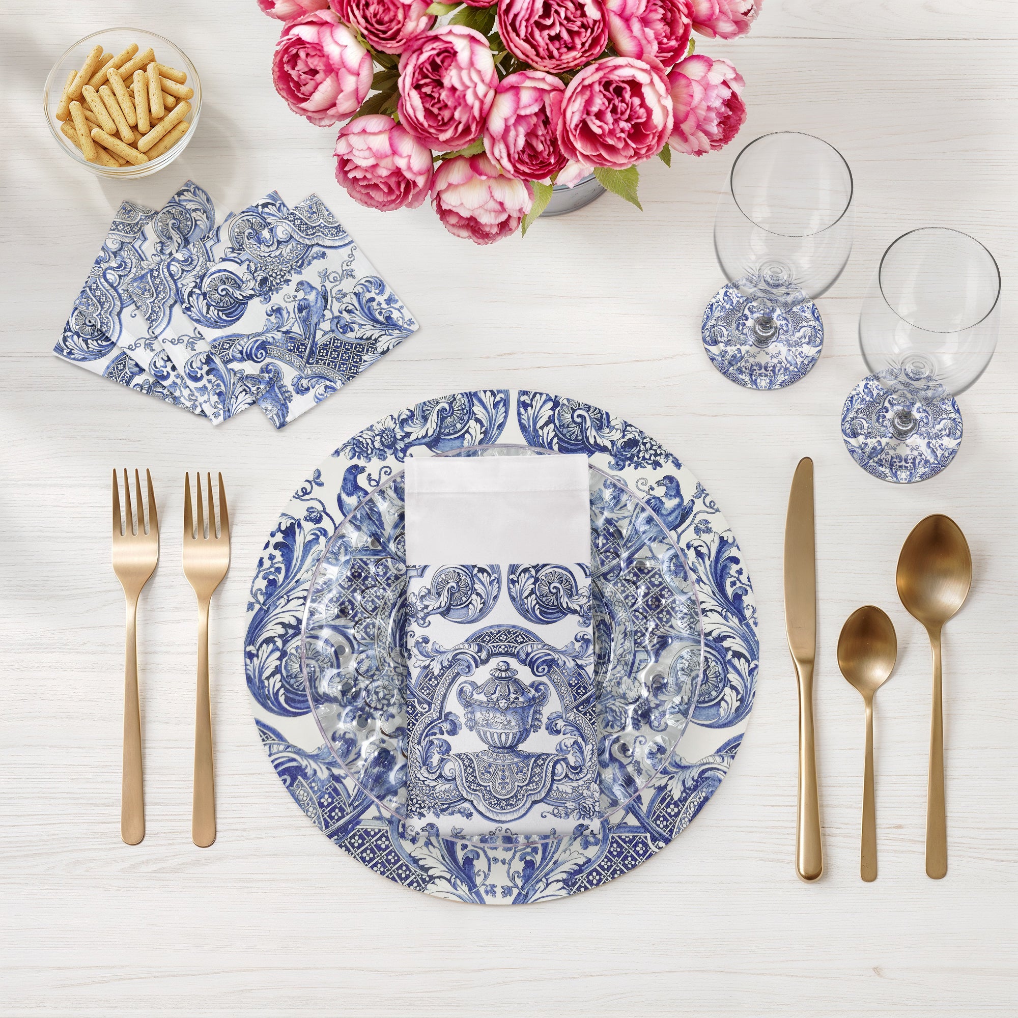 Royal Delft William and Mary Blue Vegan Leather Round Pebble Placemat - nicolettemayer.com