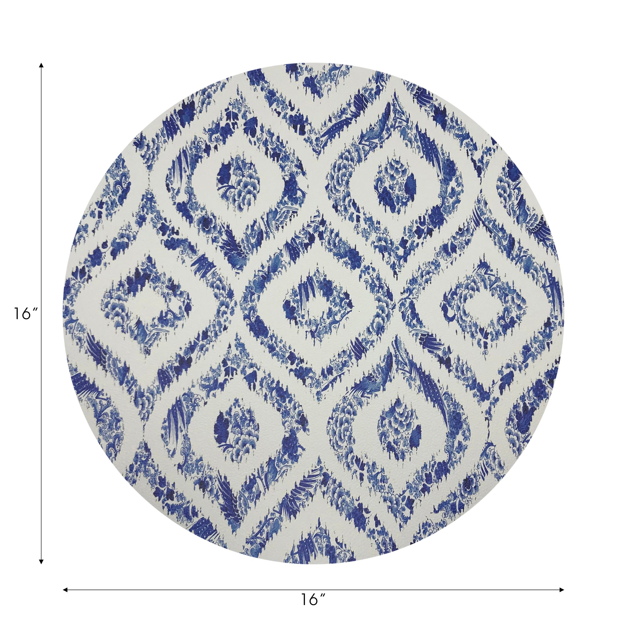 Royal Delft Ikat White Vegan Leather Round Pebble Placemat