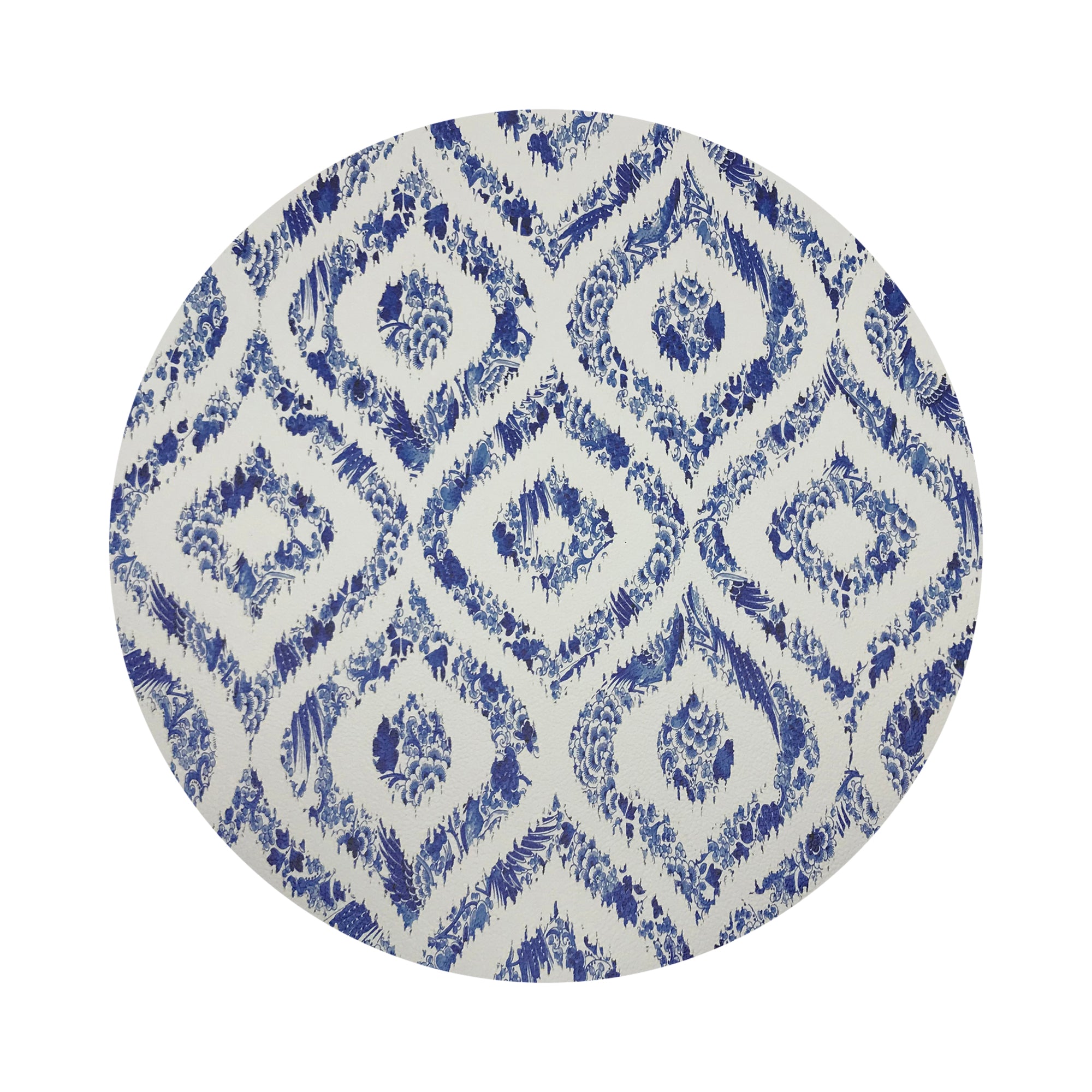 Royal Delft Ikat White 16" Round Pebble Placemats, Set of 4 - nicolettemayer.com