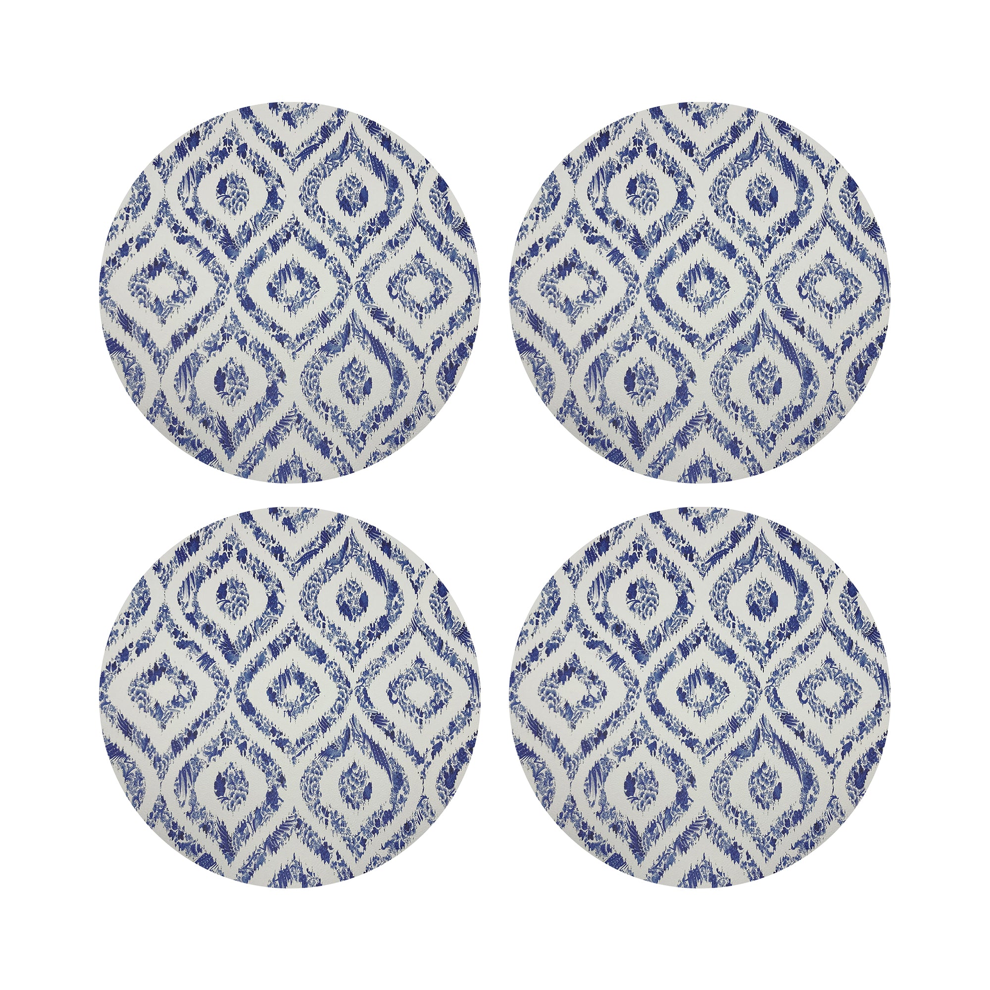 Royal Delft Ikat White 16" Round Pebble Placemats, Set of 4 - nicolettemayer.com