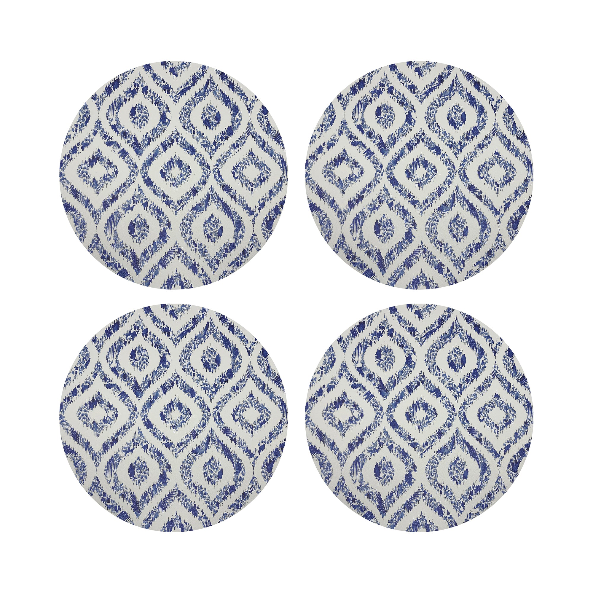 Royal Delft Ikat White Vegan Leather Round Coasters