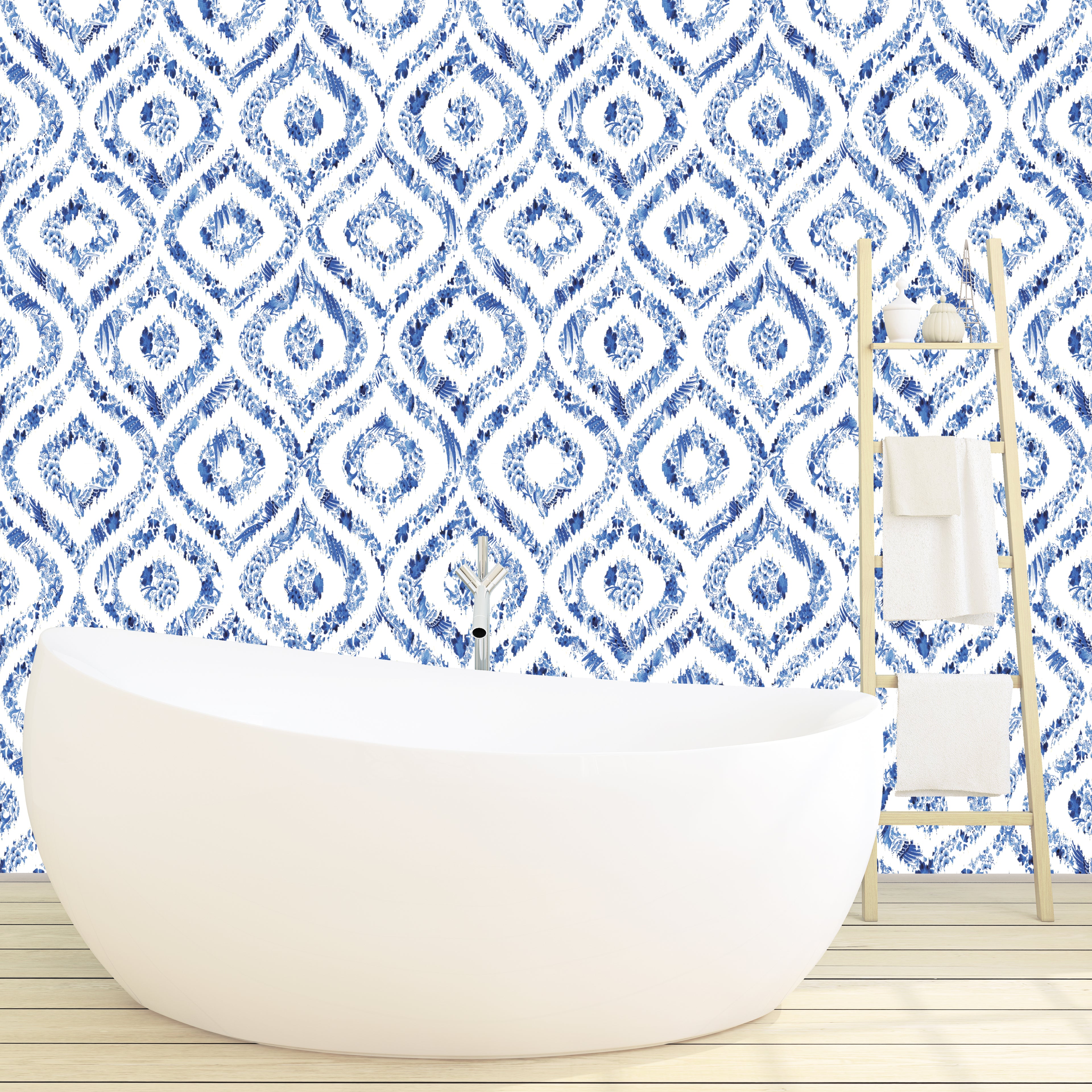 Ikat Blue Non-Woven Wallpaper