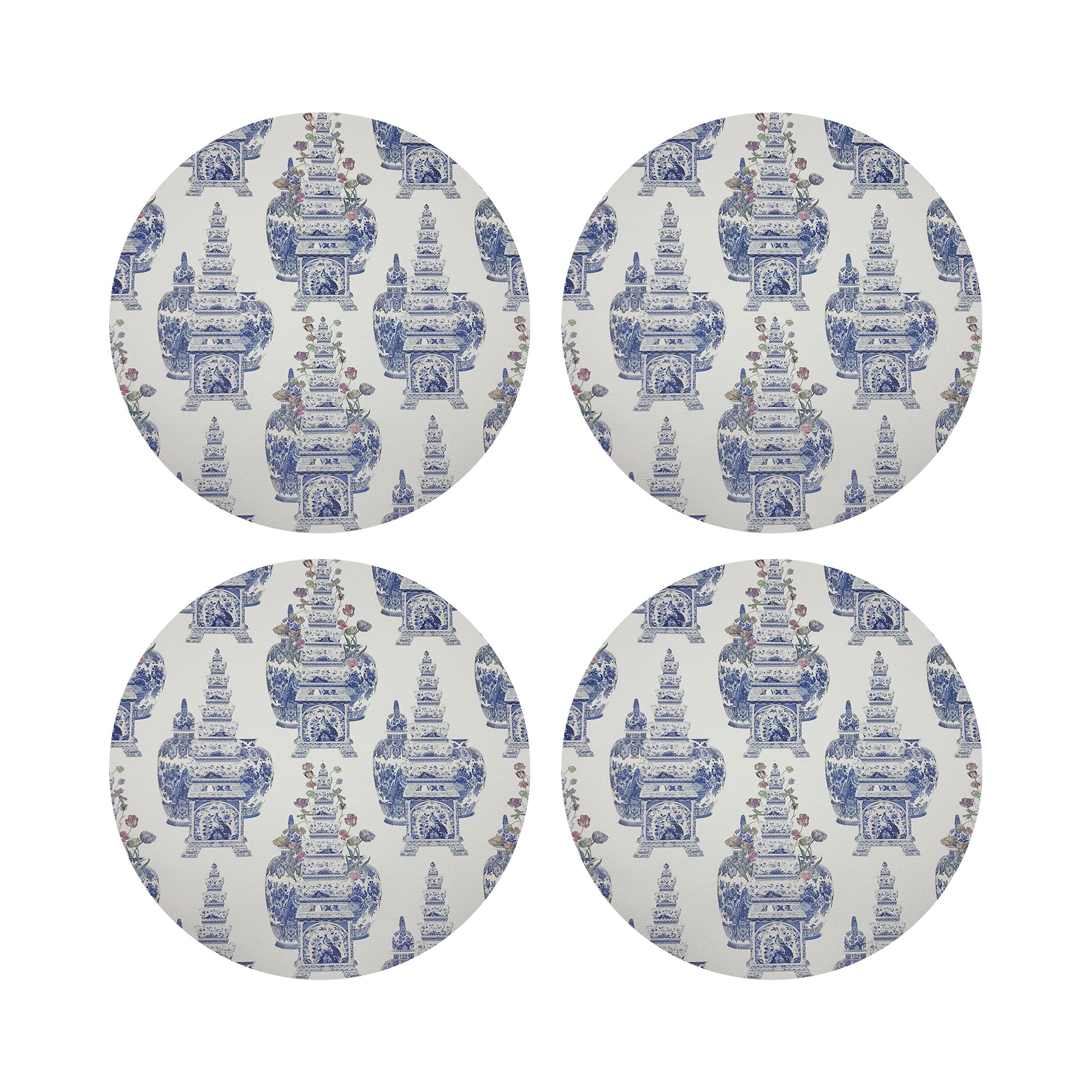 Royal Delft Masterpieces Tulips White 16" Round Pebble Placemats, Set of 4 - nicolettemayer.com