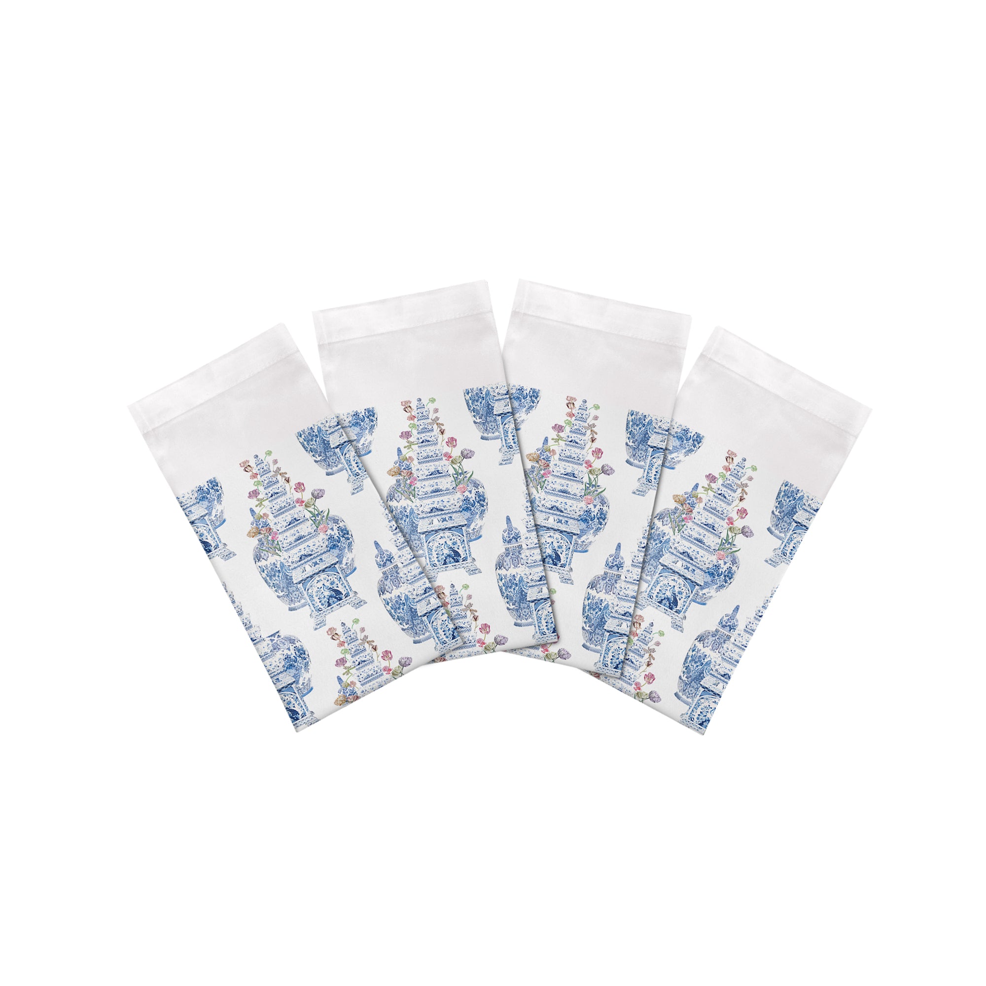 Royal Delft Masterpieces Tulips White Cotton Sateen Dinner Napkins