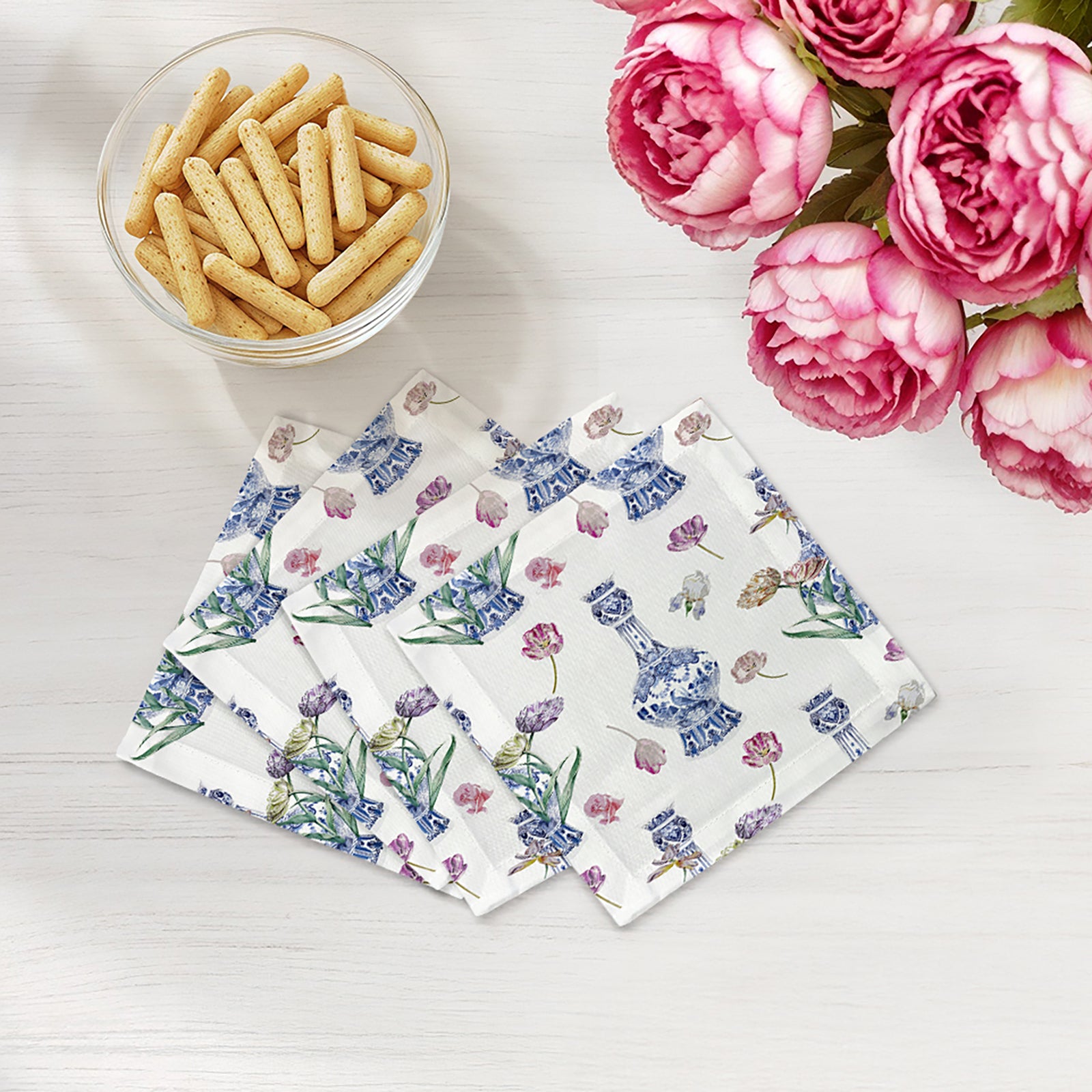 Royal Delft Purissima 6X6" Cotton Sateen Cocktail Napkins Set of 4 - nicolettemayer.com
