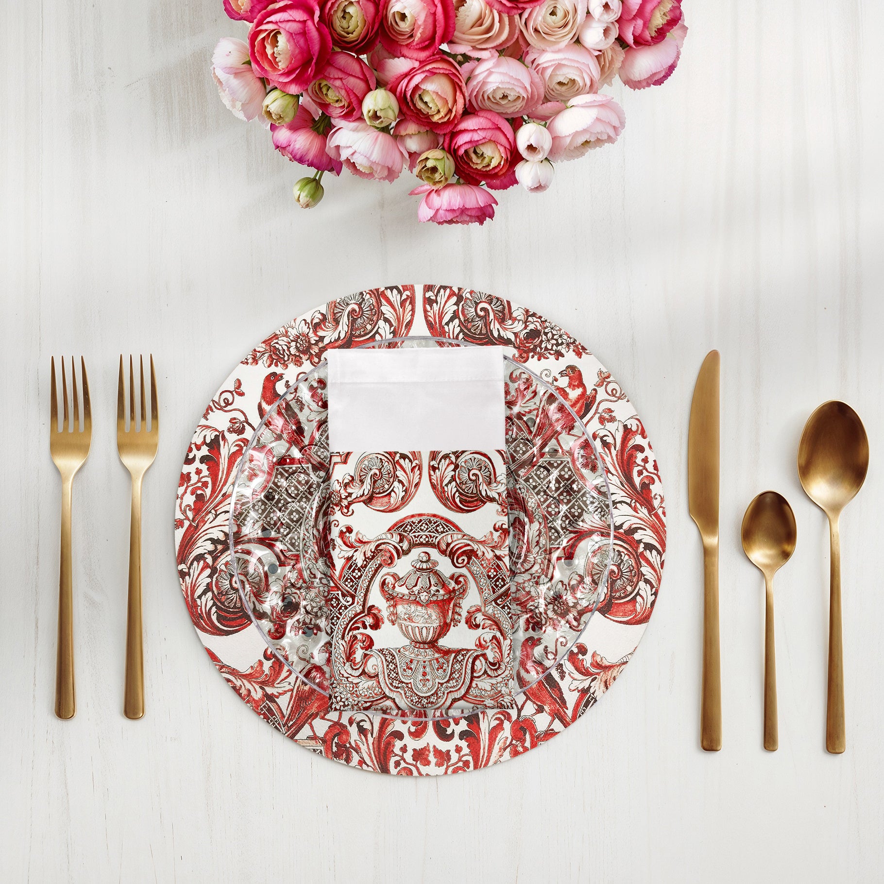 Royal Delft William And Mary Red2 2X22 Cotton Sateen Napkin - nicolettemayer.com