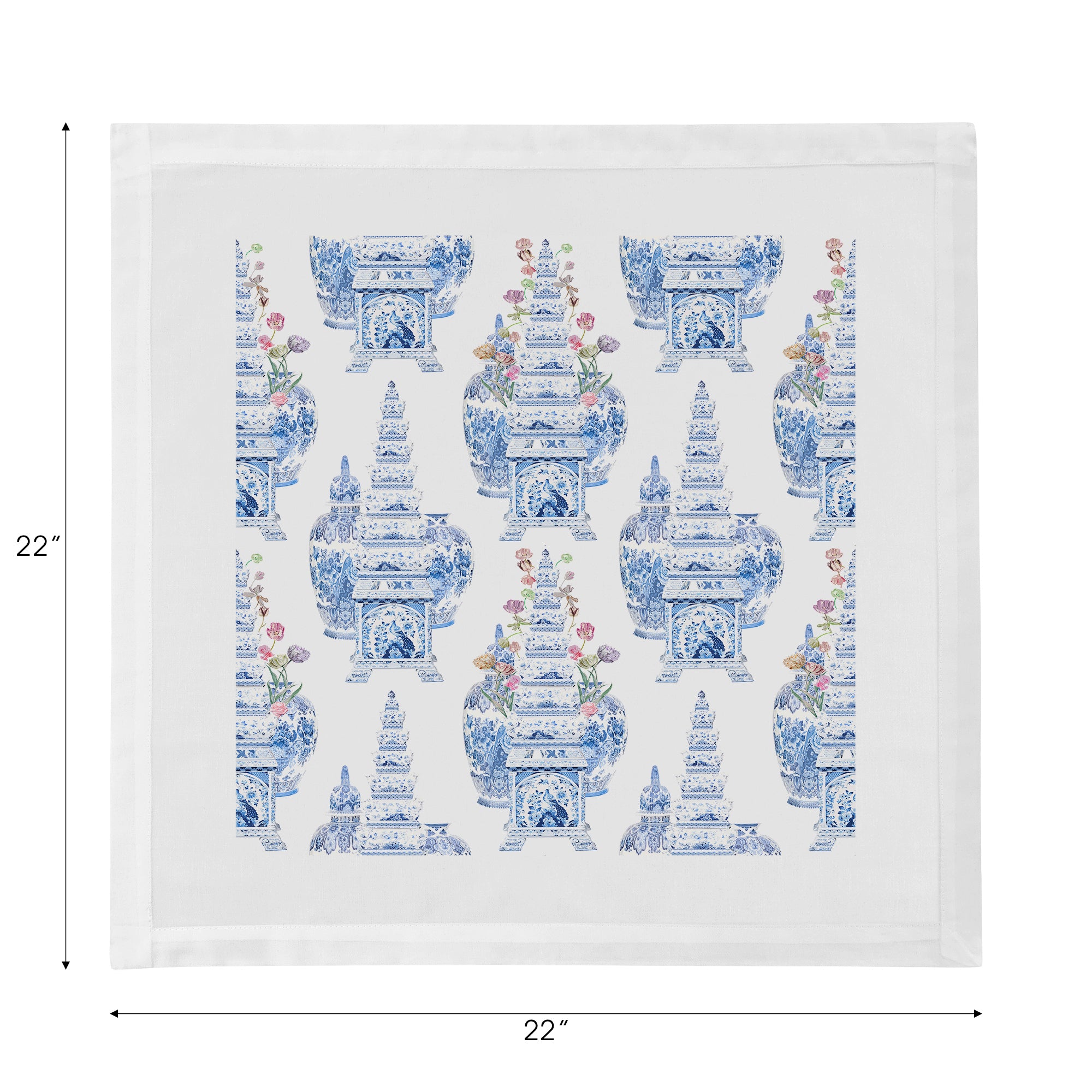 Royal Delft Masterpieces Tulips White Cotton Sateen Dinner Napkins - nicolettemayer.com