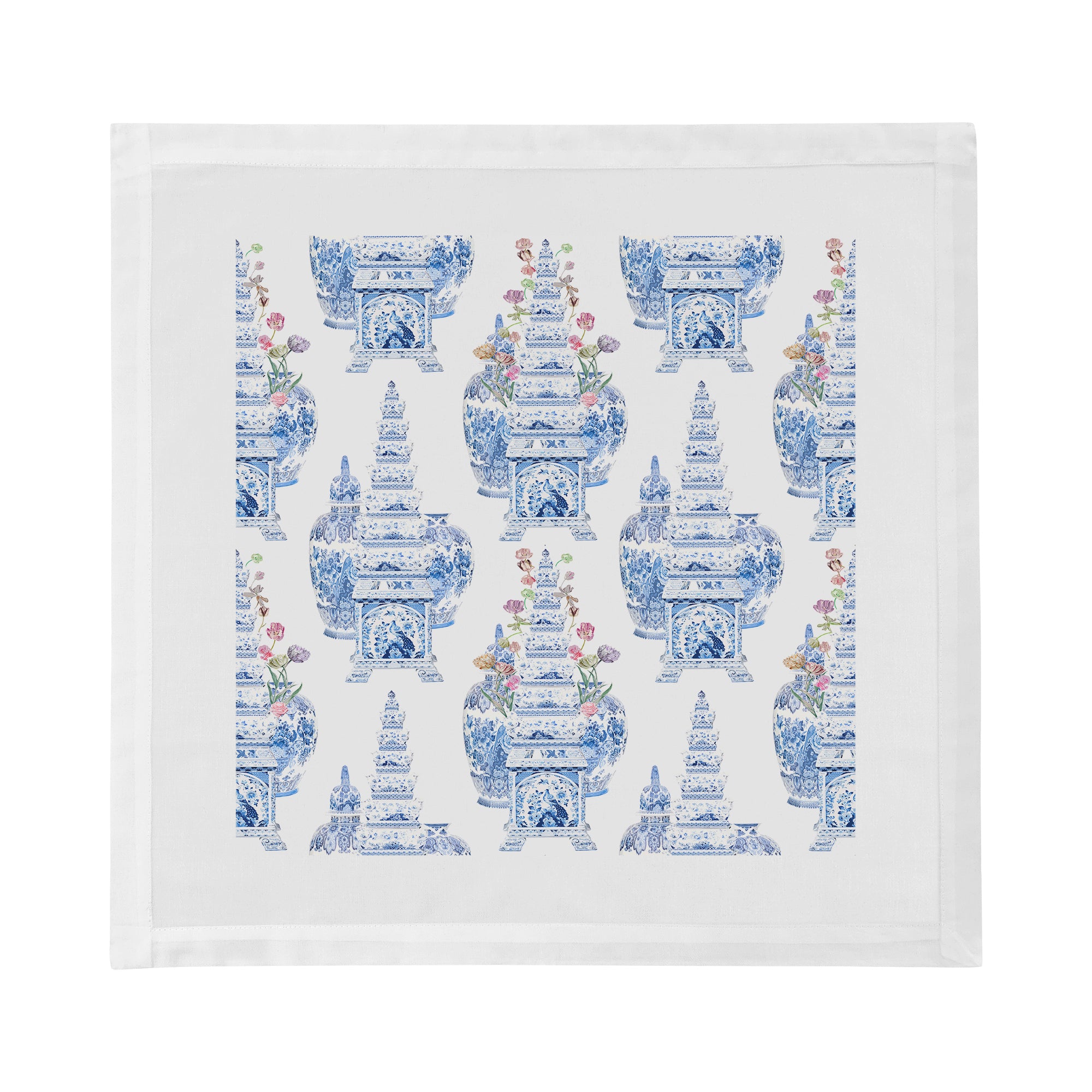 Royal Delft Masterpieces Tulips White Cotton Sateen Dinner Napkins - nicolettemayer.com