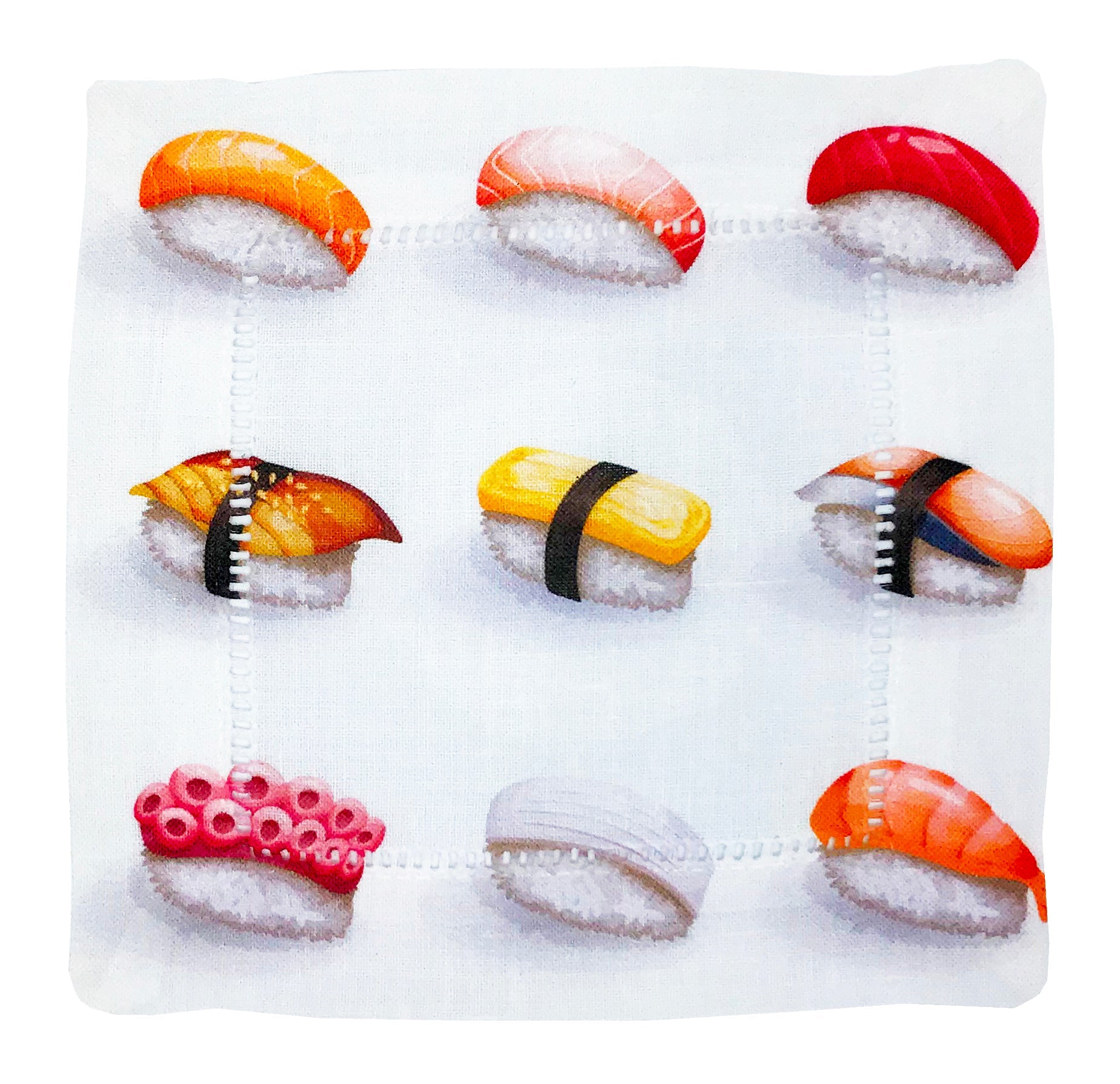 Sushi Go 6X6" Cocktailservietten aus Baumwollsatin, 4er-Set