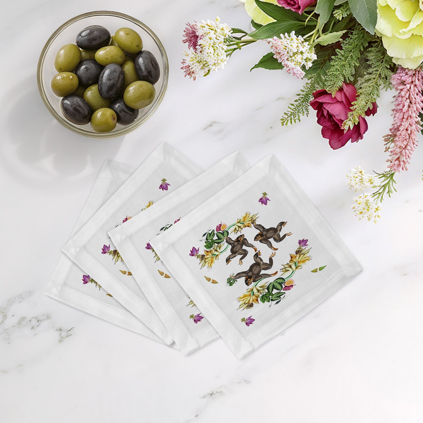 Swinging Monkeys Cotton Sateen Cocktail Napkins - nicolettemayer.com