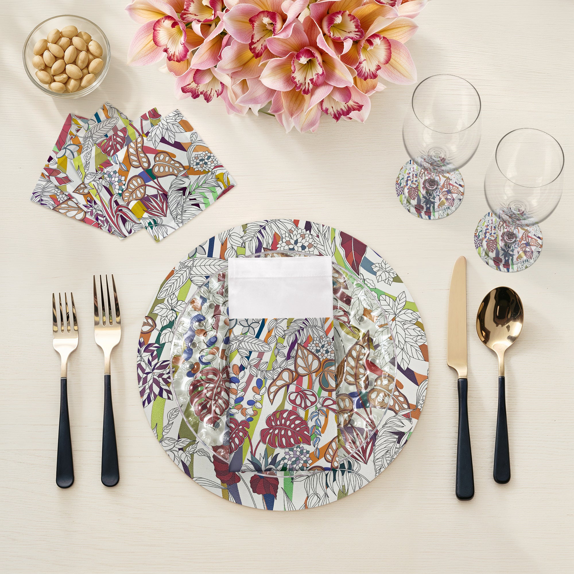 Sabi Jungle Cherry Vegan Leather Round Pebble Placemat - nicolettemayer.com